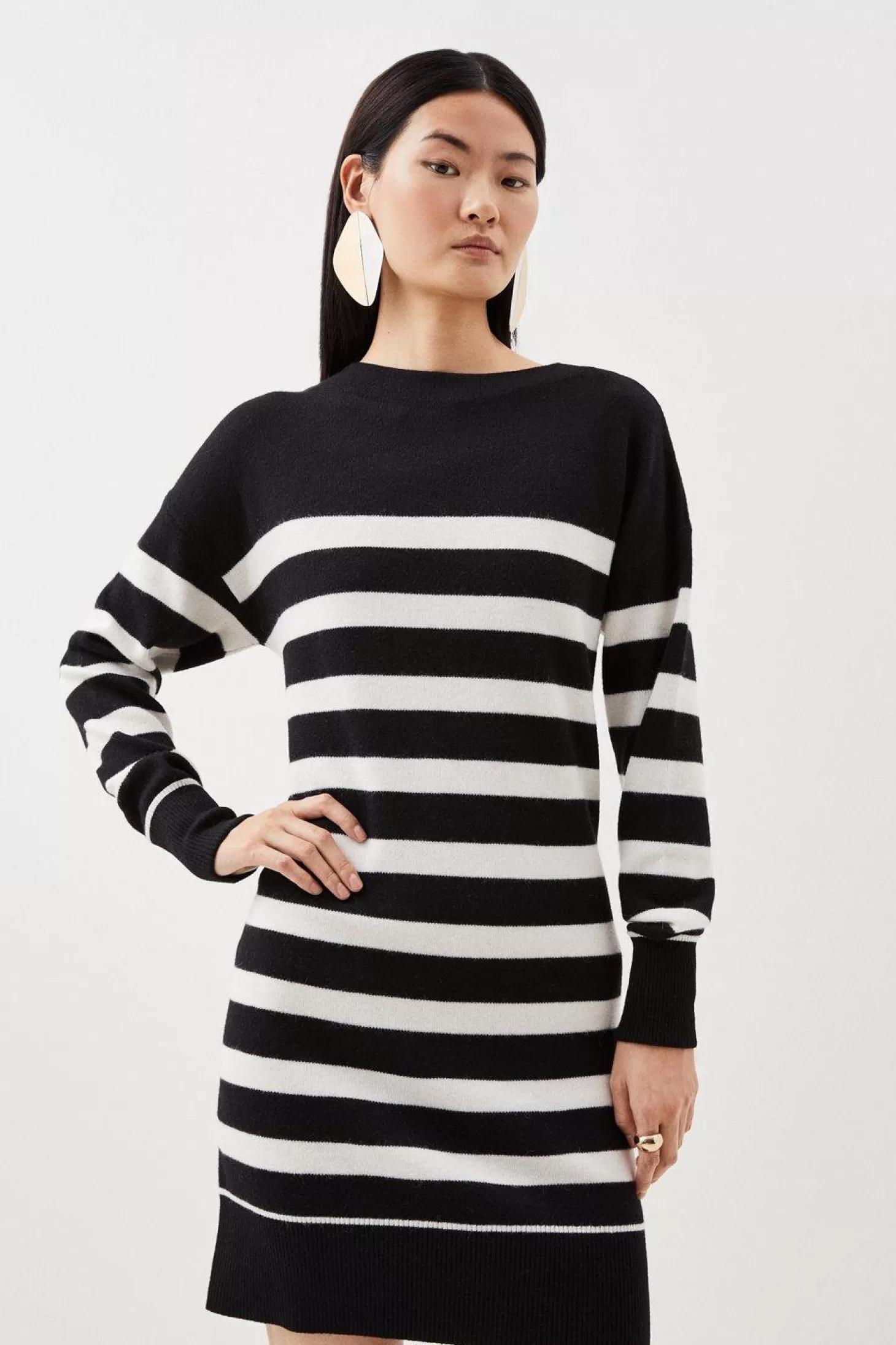 Karen Millen Premium Alpaca Wool Blend Stripe Knit Mini Dress