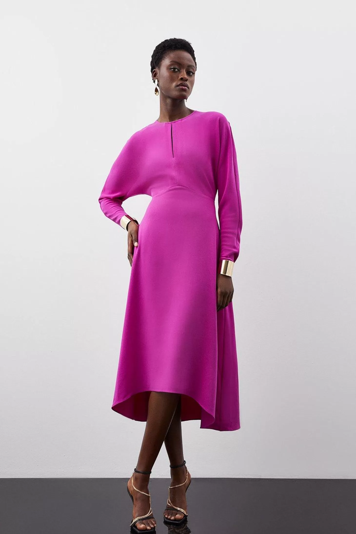 Karen Millen Premium Crepe Sleeved Midi Dress