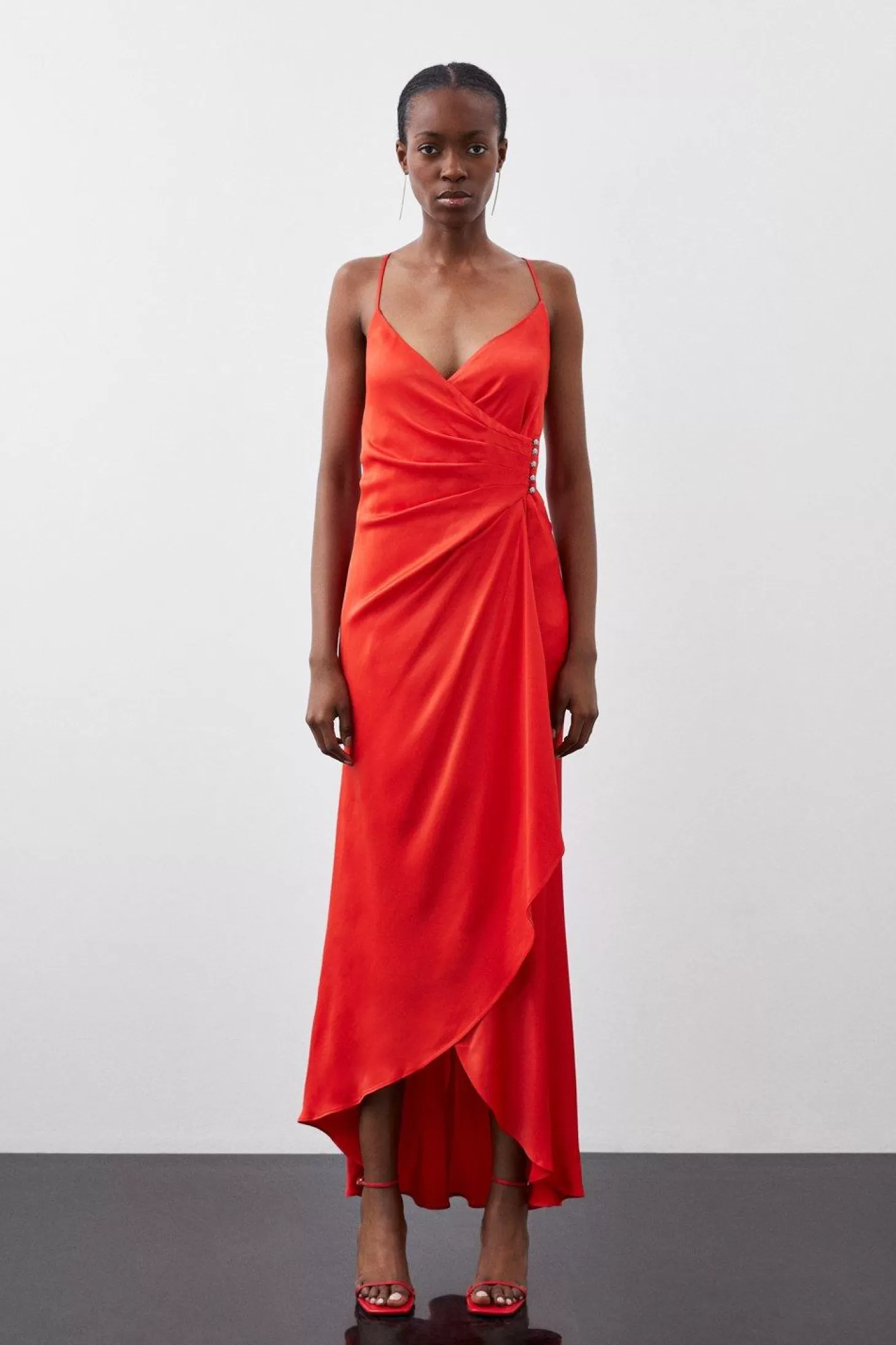 Karen Millen Premium Ruched Satin Slip Woven Maxi Dress