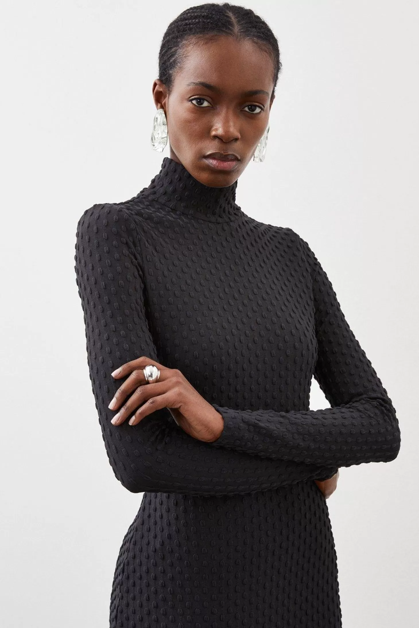 Karen Millen Premium Textured Jersey Turtleneck Dress