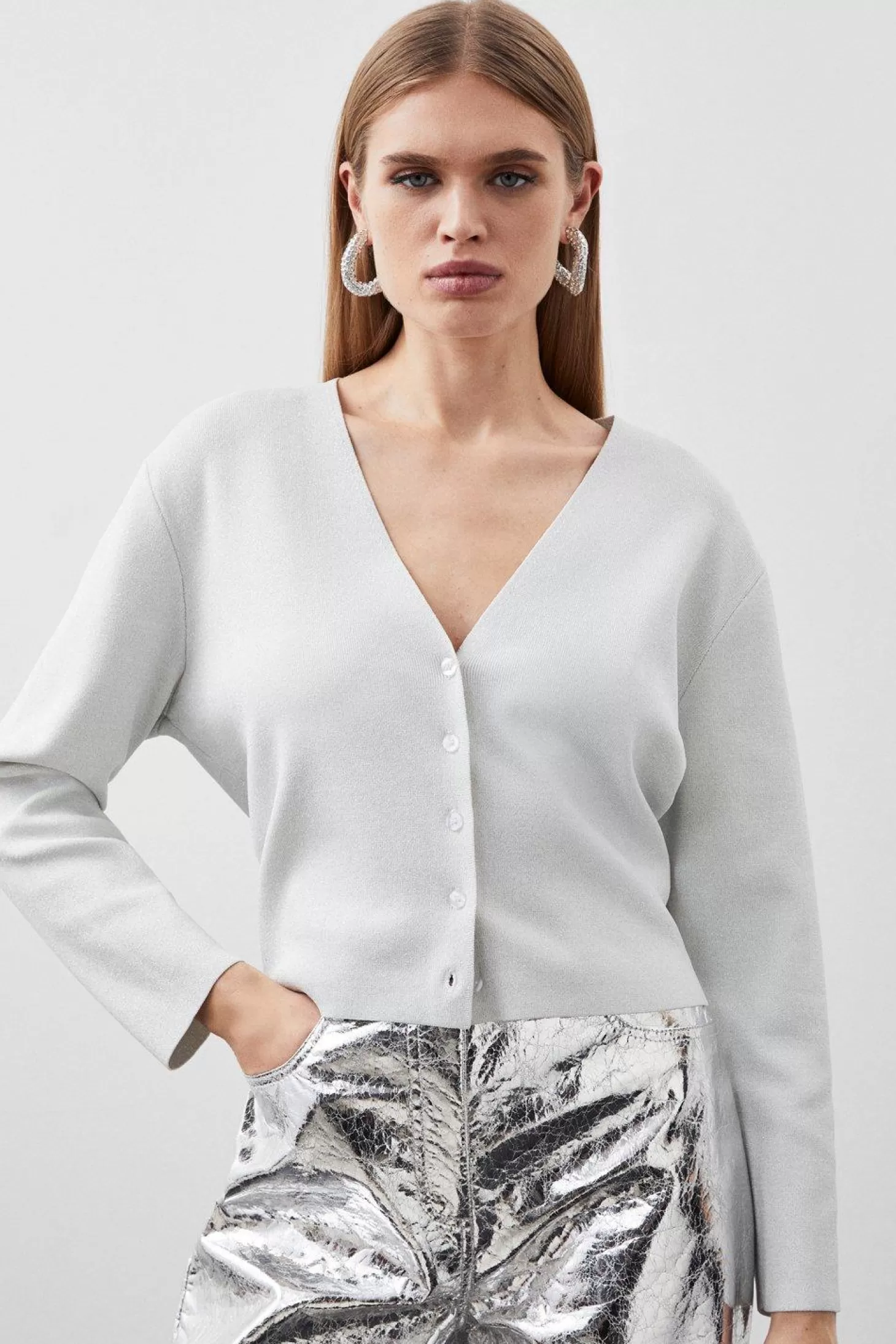 Karen Millen Premium Viscose Blend Body Contouring Sparkle Knit Cardi