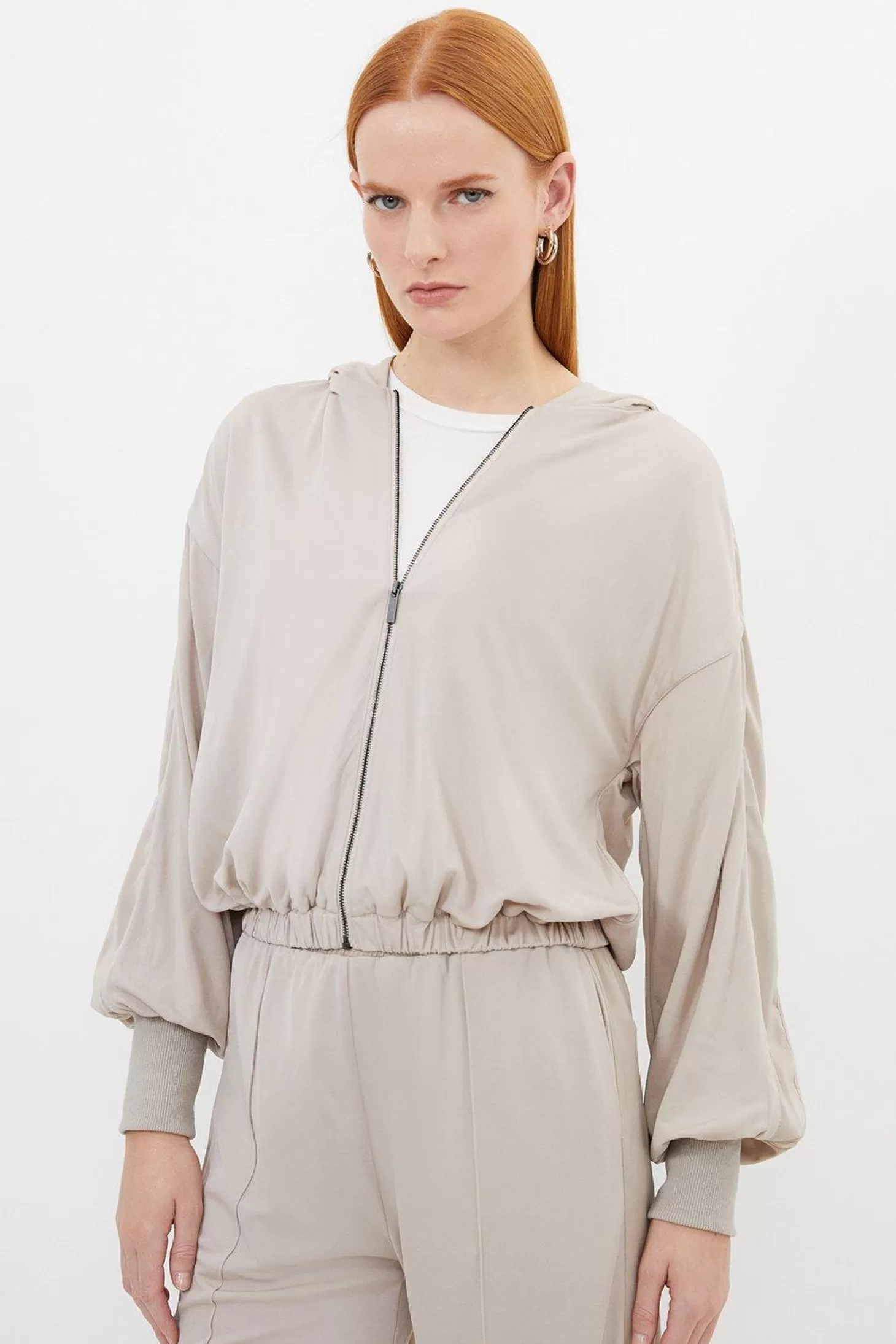 Karen Millen Premium Viscose Jersey And Satin Hoodie