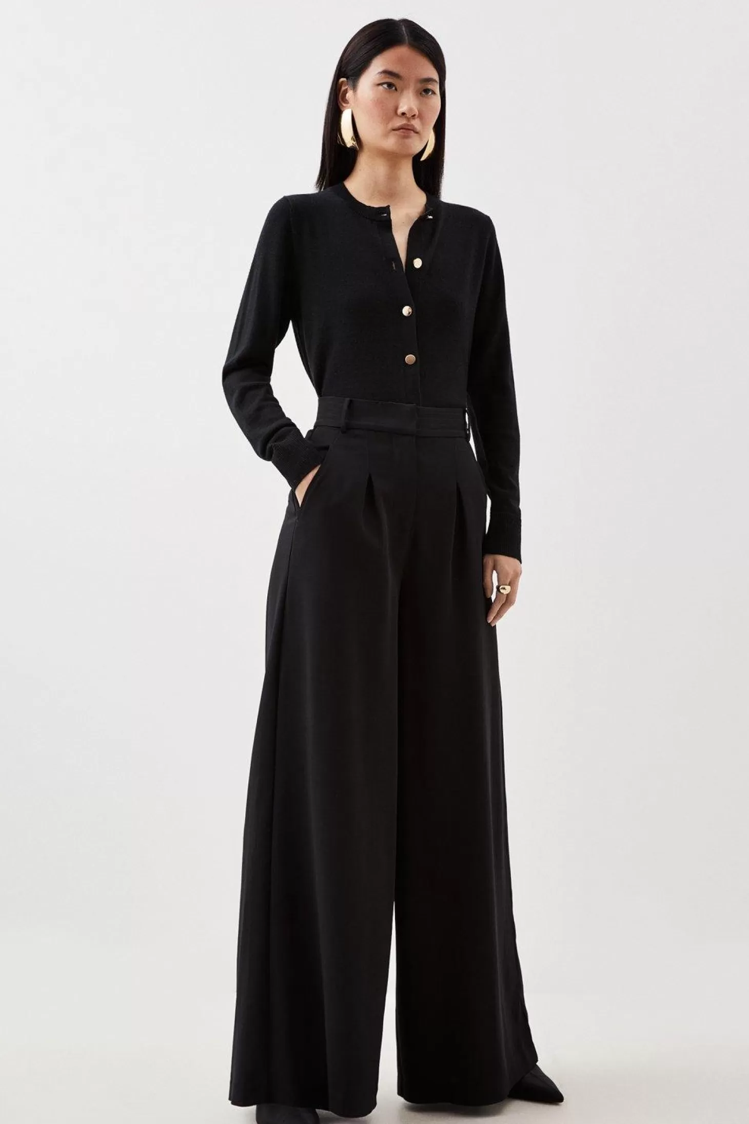 Karen Millen Premium Viscose Woven Crepe Wide Leg Pants