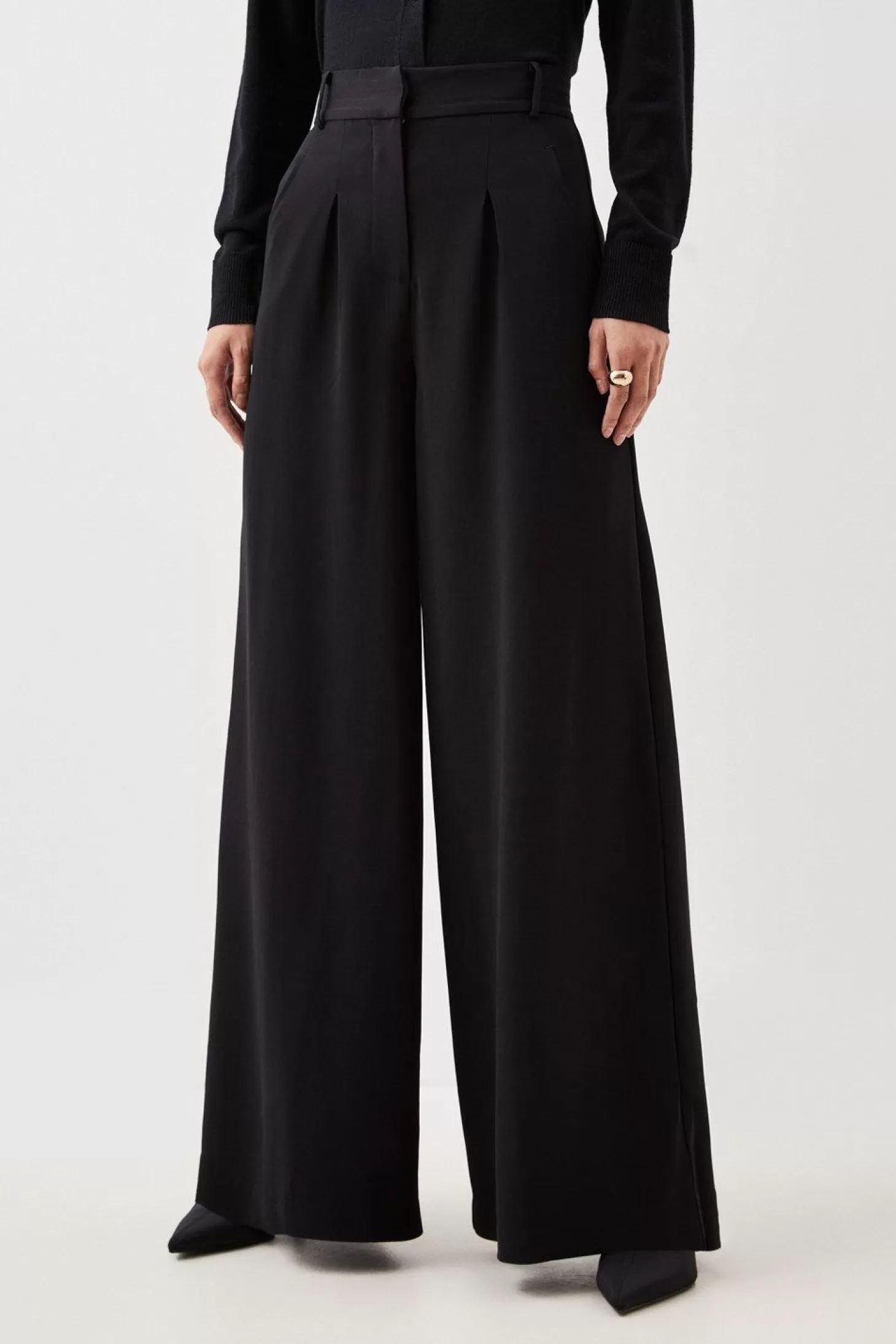 Karen Millen Premium Viscose Woven Crepe Wide Leg Pants