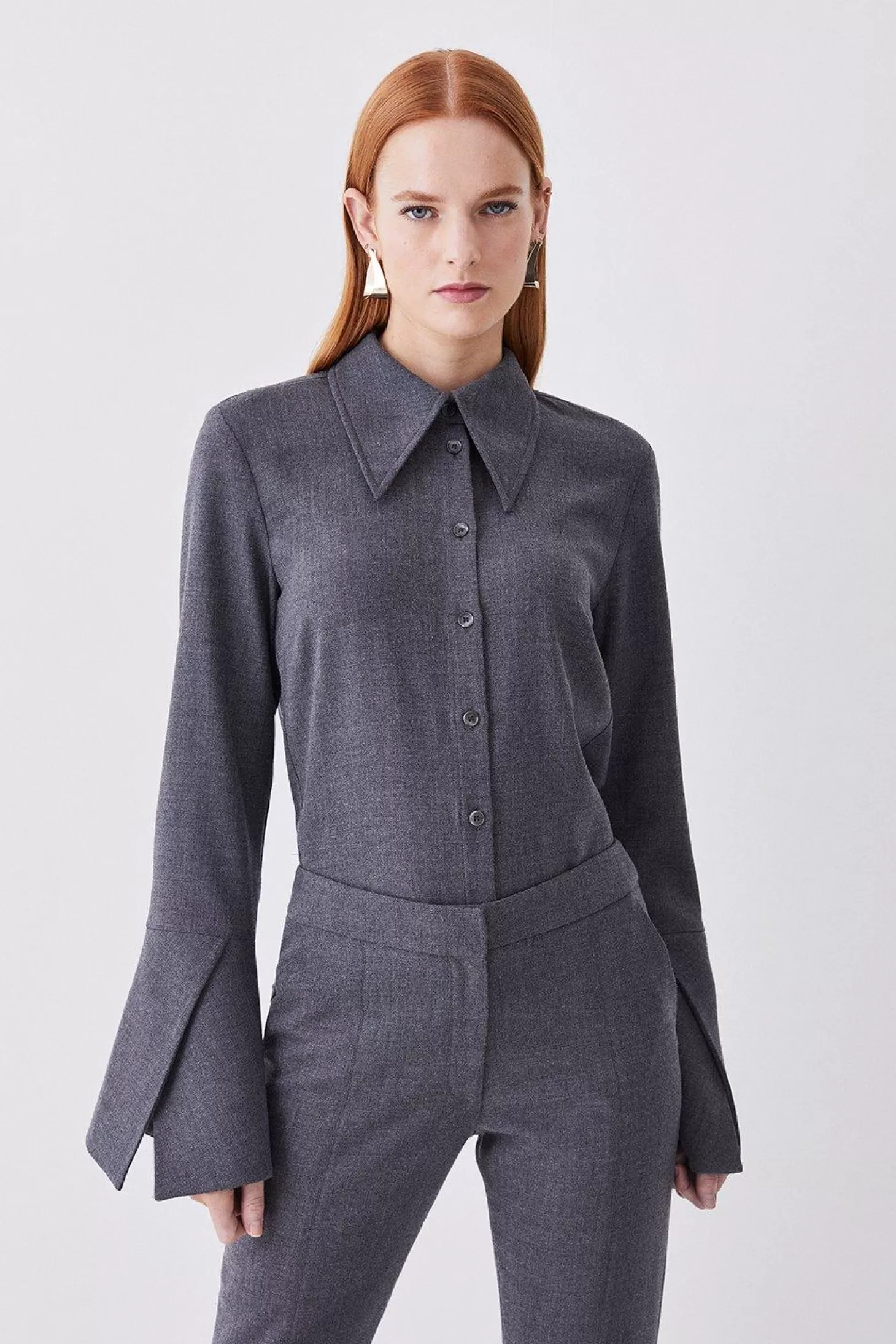 Karen Millen Premium Wool Flannel Flare Cuff Detail Shirt