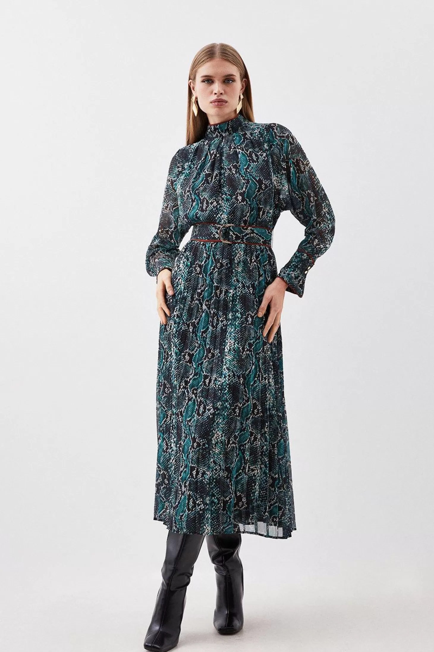 Karen Millen Printed Georgette Pleated Woven Maxi Dress