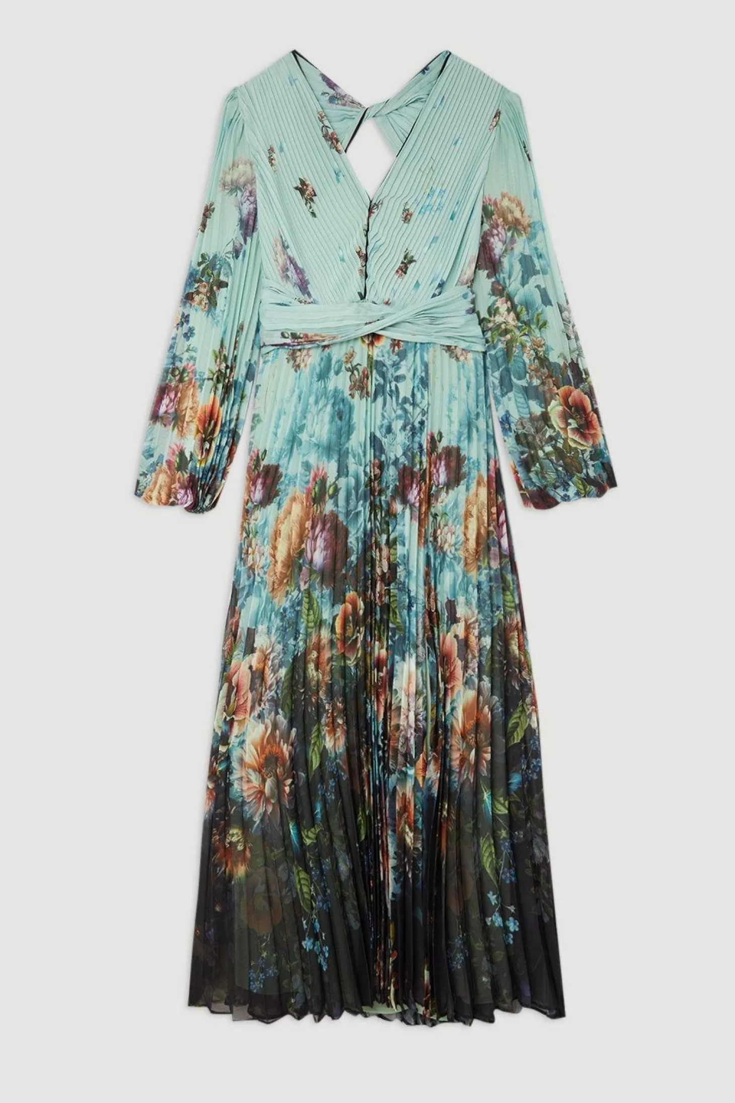 Karen Millen Printed Pleated Yoryu Crinkle Cut Out Woven Maxi Dress