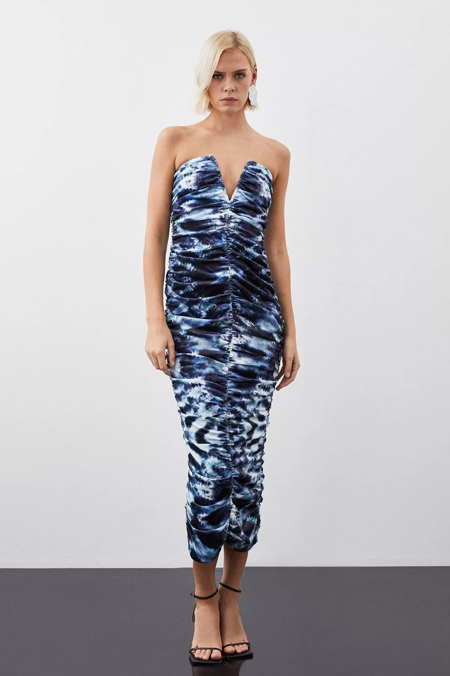 Karen Millen Printed Velvet Stretch Bandeau Midi Dress