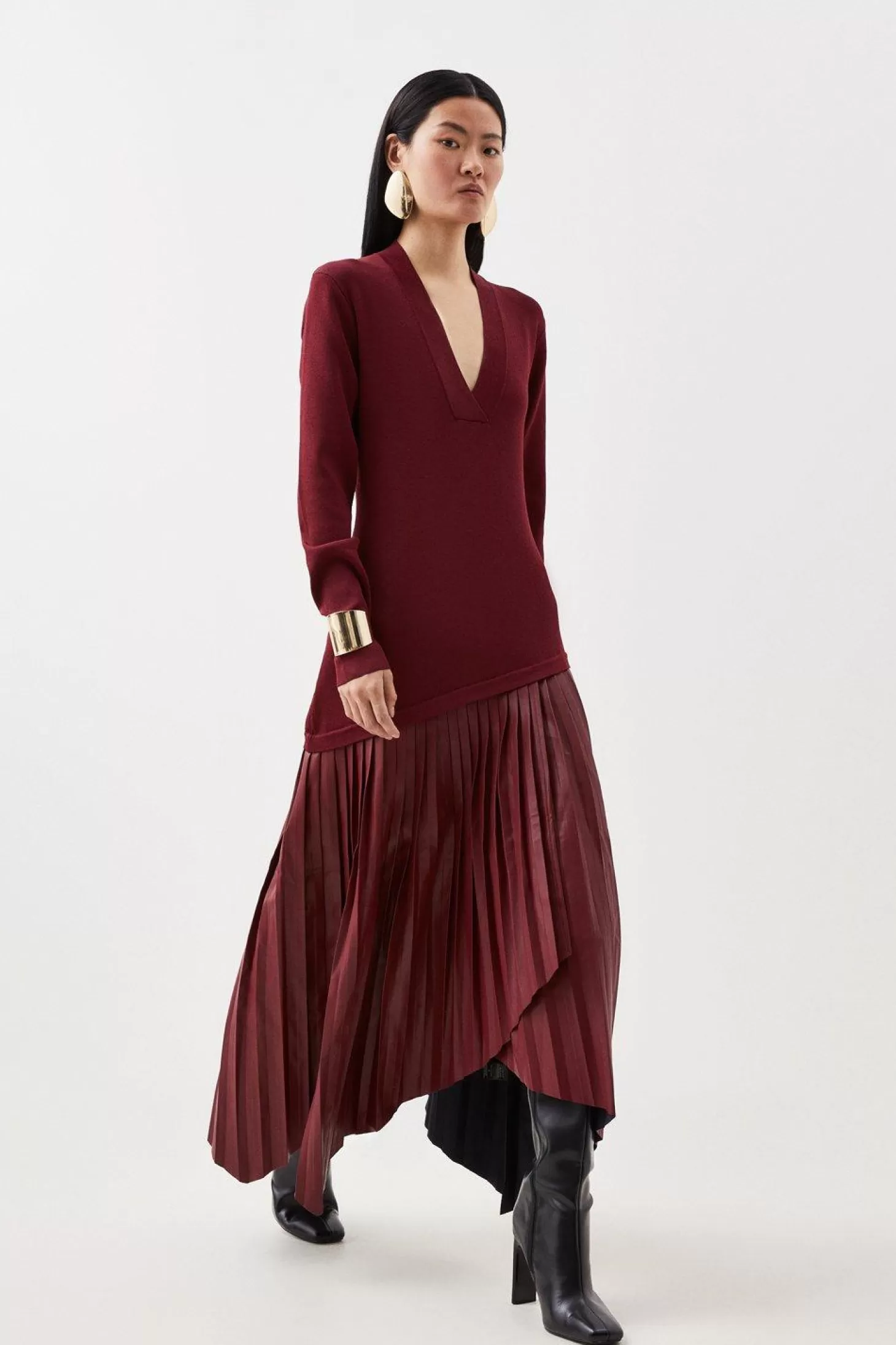 Karen Millen Pu Knit Belted Midi Dress