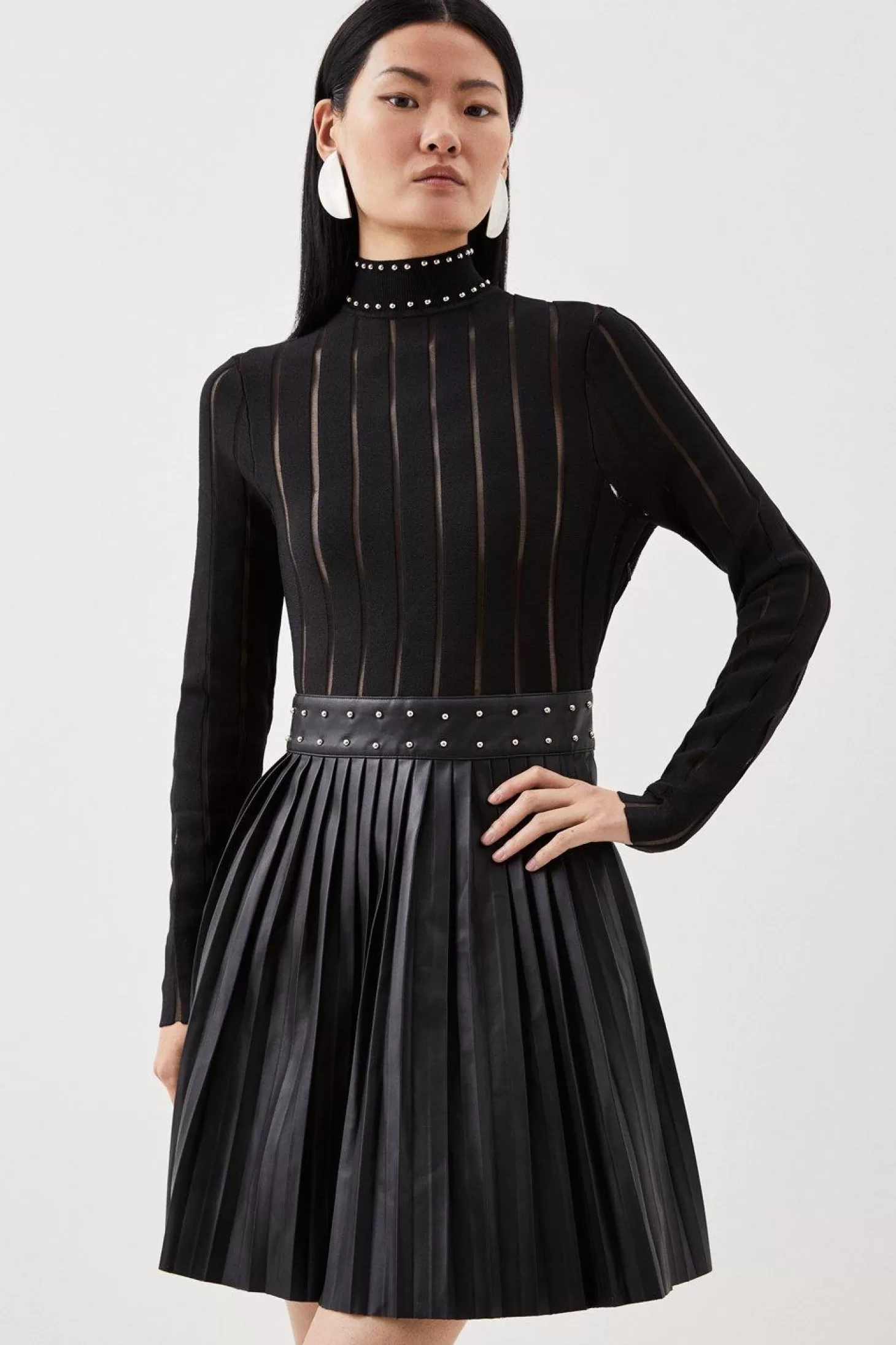 Karen Millen Pu Knit Pleat Skirt Mini Dress