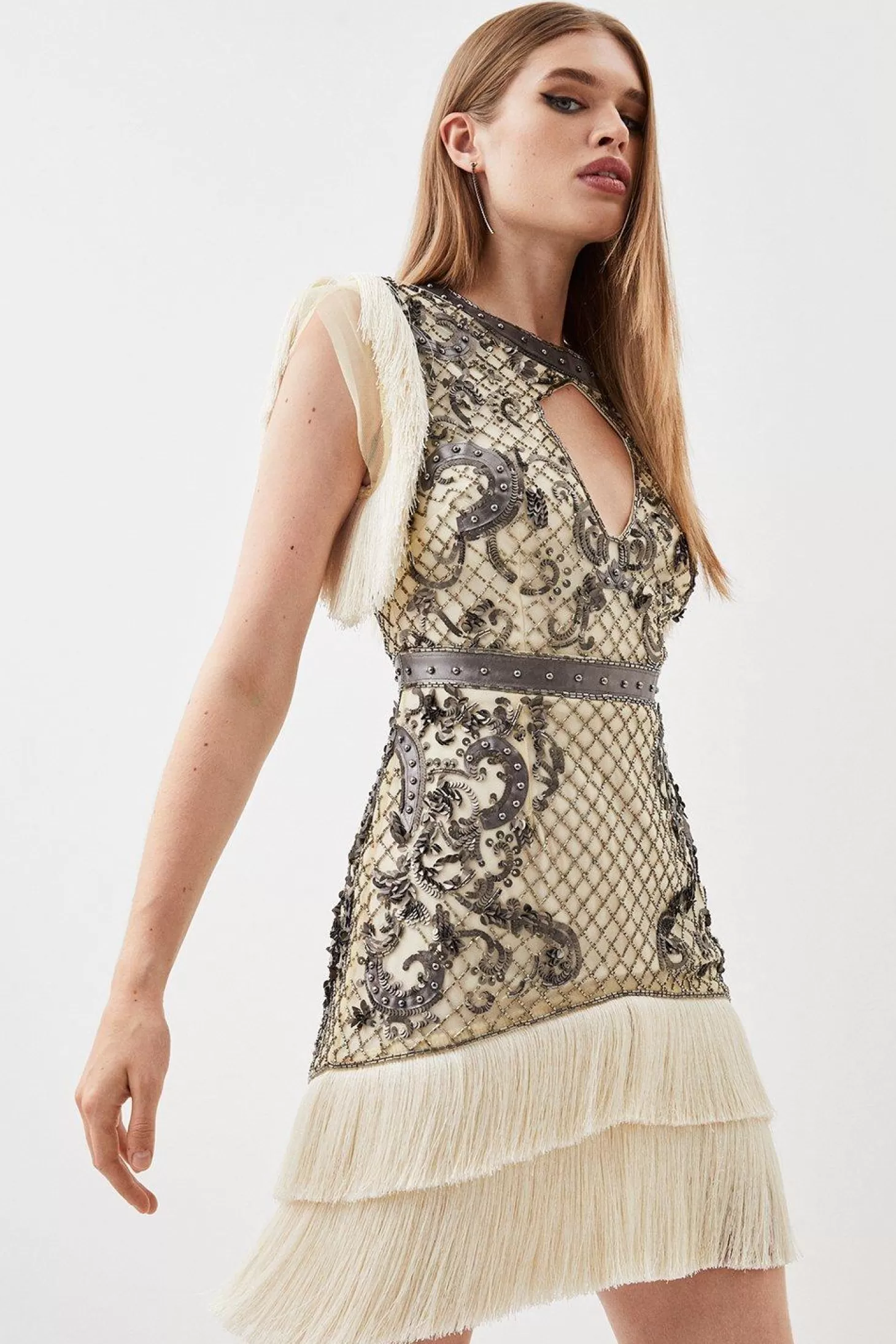 Karen Millen Pu Leather Sequin Woven Mini Dress