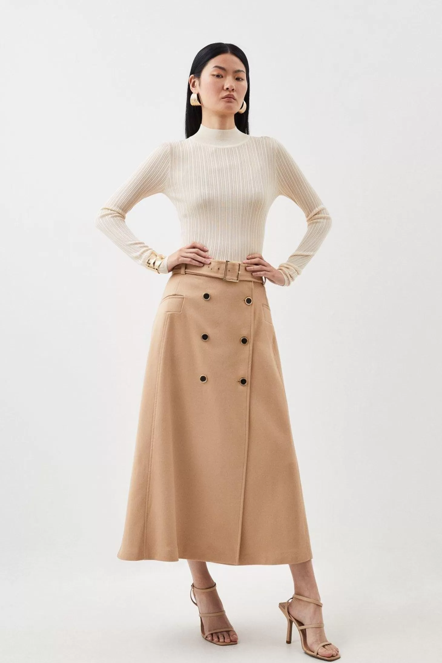 Karen Millen Relaxed Tailored Belted Longline Midi Skirt