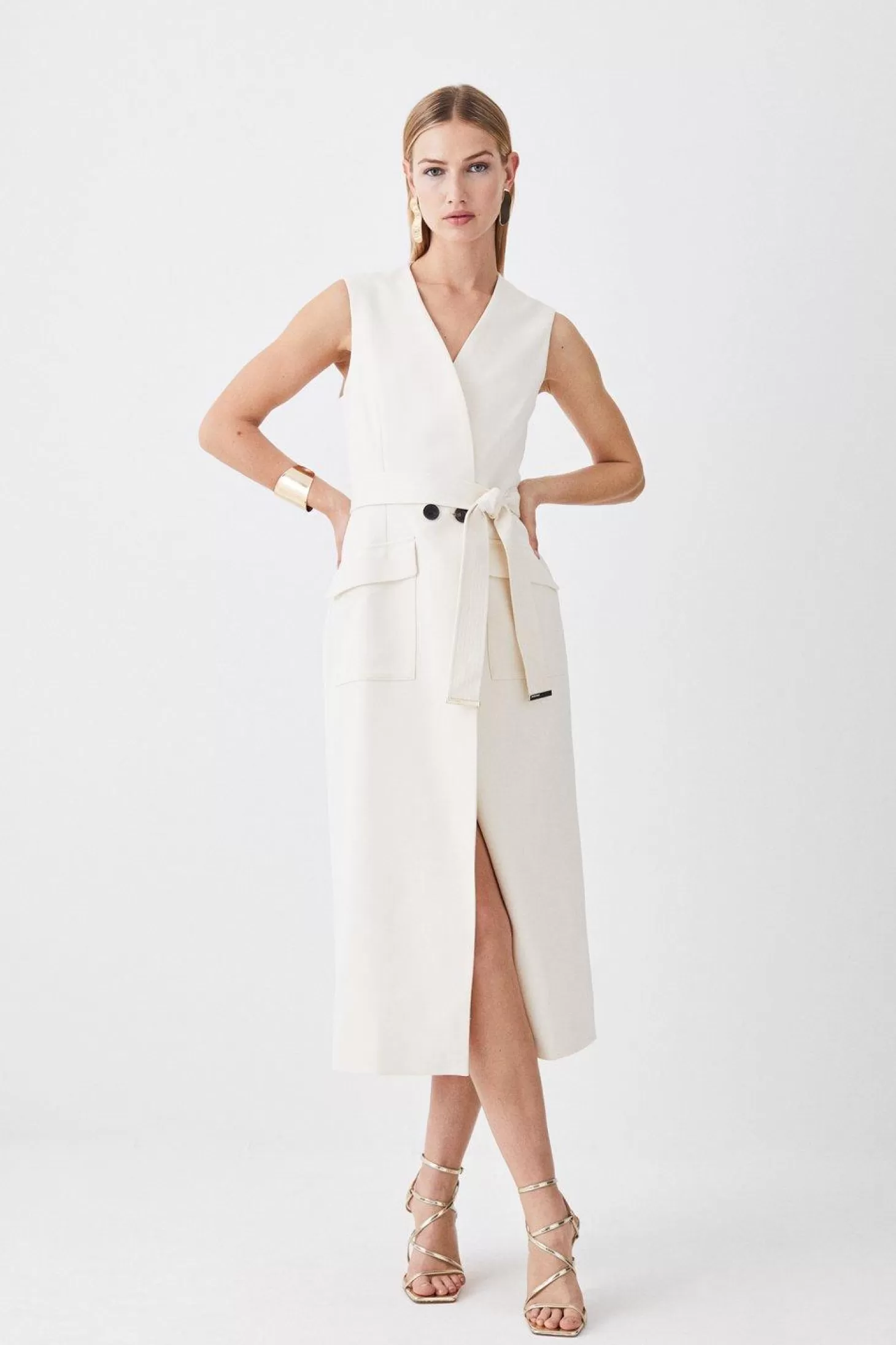 Karen Millen Relaxed Tailored Sleeveless Belted Blazer Midi Dress