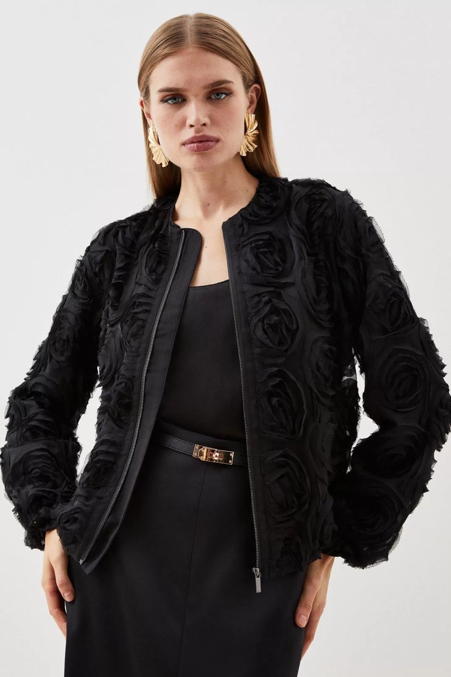 Karen Millen Rosette Woven Bomber Jacket