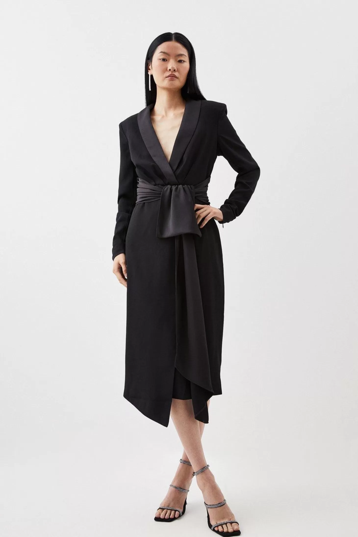 Karen Millen Satin Back Crepe Belted Woven Midi Wrap Dress