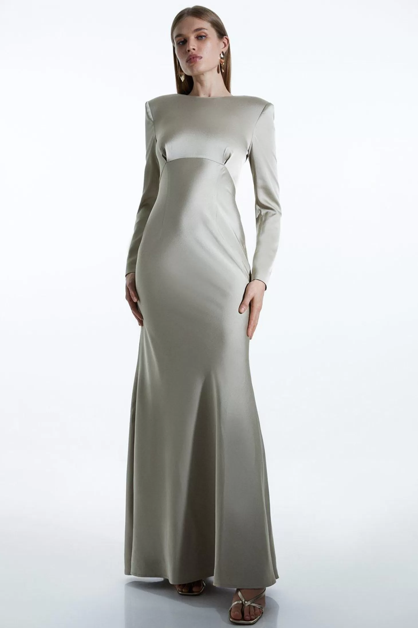 Karen Millen Satin Back Crepe Long Sleeved Column Woven Midaxi Dress