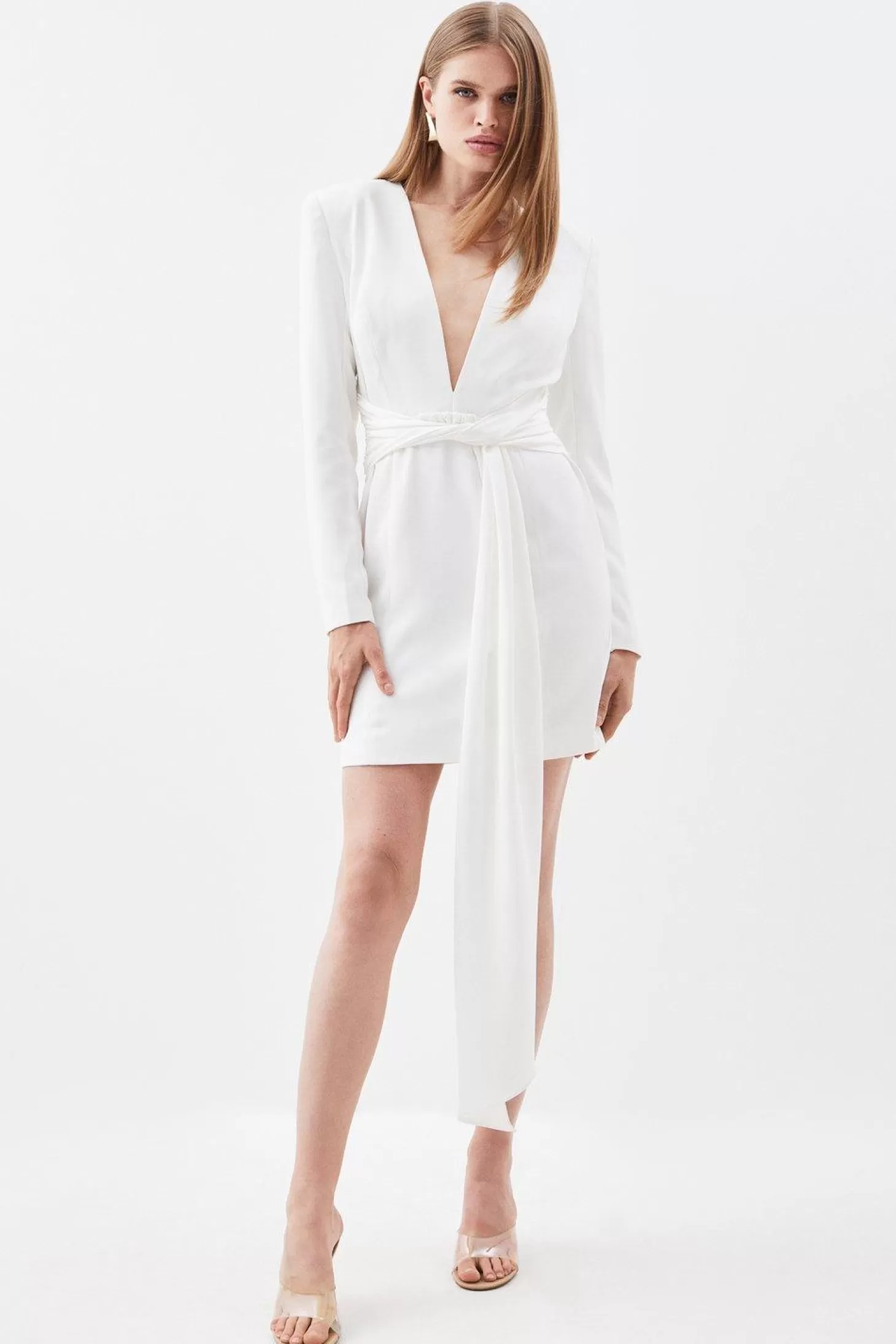 Karen Millen Satin Back Crepe Plunge Neck Woven Mini Dress