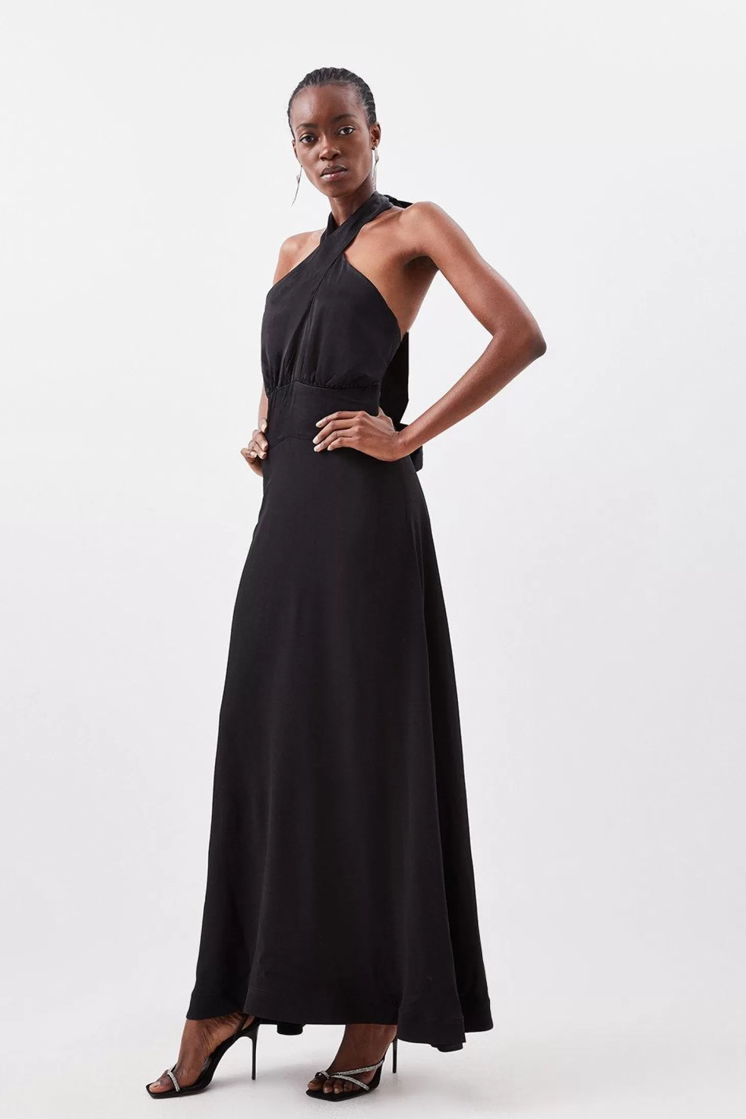 Karen Millen Satin Back Crepe Tailored Halter Neck Midi Dress