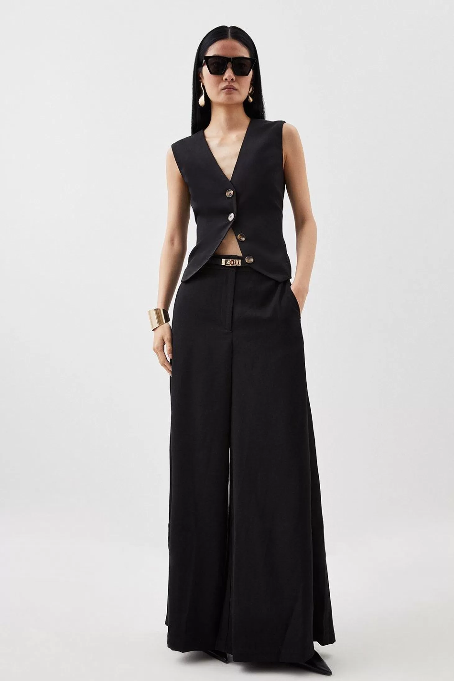 Karen Millen Satin Back Crepe Woven Wide Leg Pants