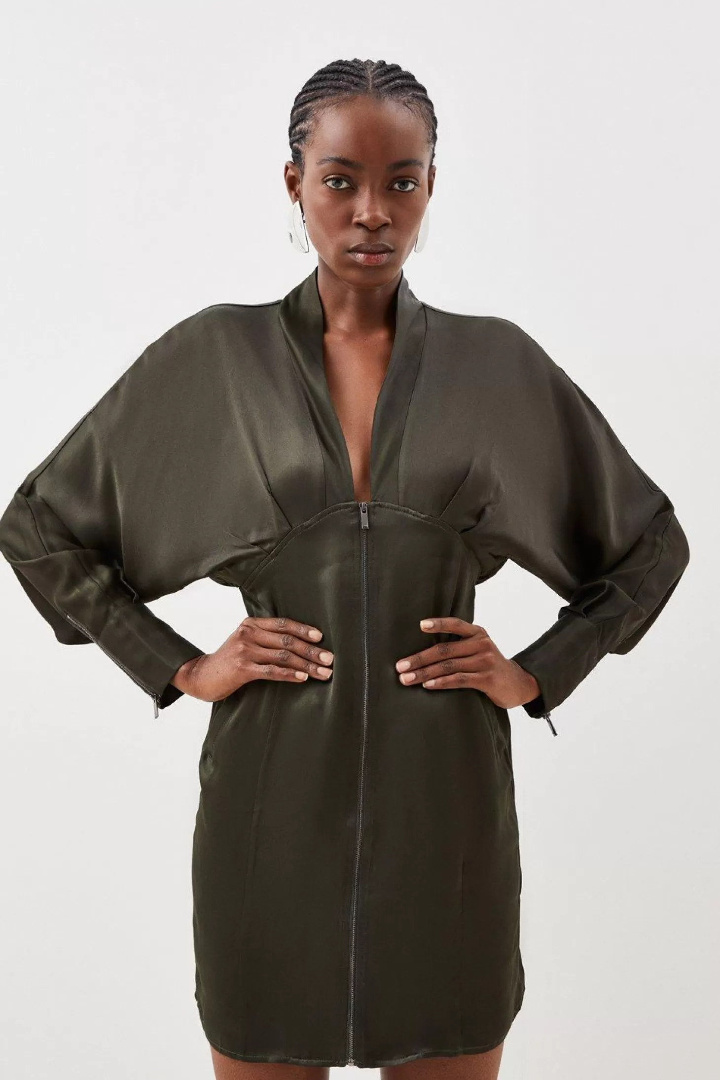 Karen Millen Satin Bomber Woven Mini Dress