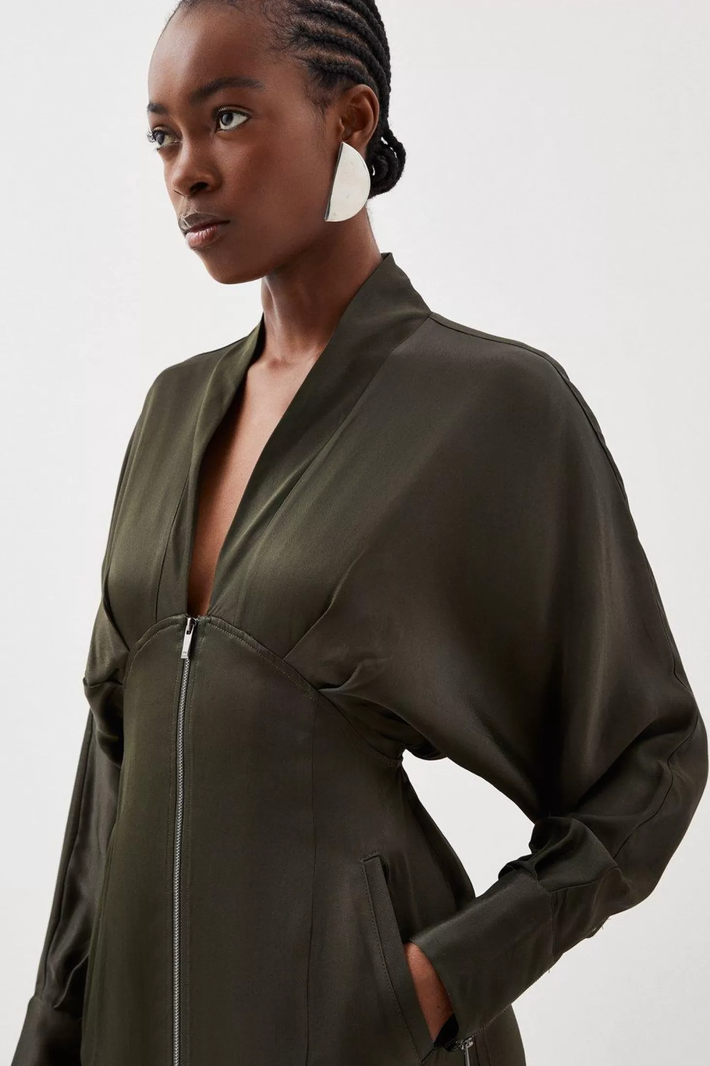 Karen Millen Satin Bomber Woven Mini Dress