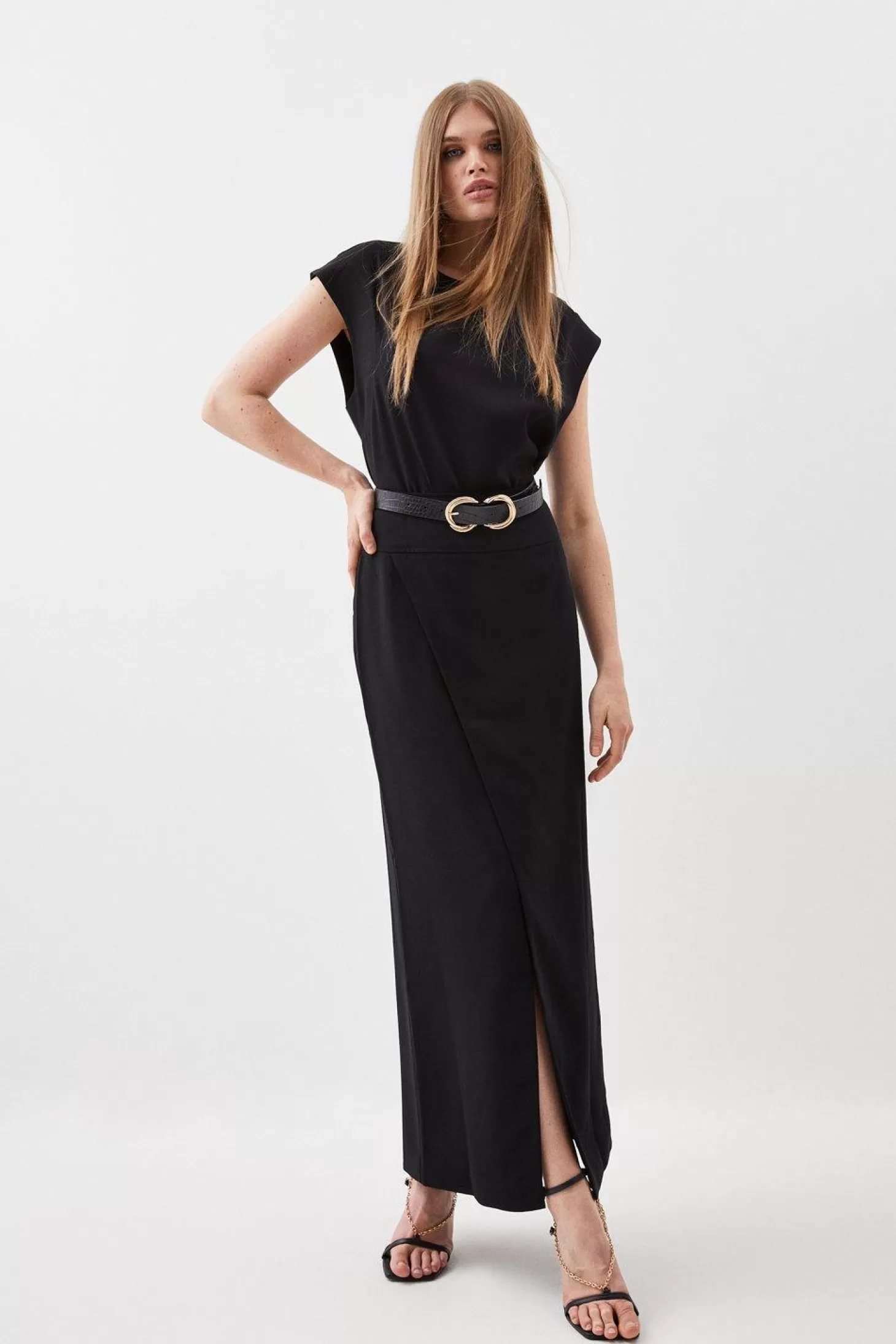 Karen Millen Satin Crepe Split Woven Maxi Skirt