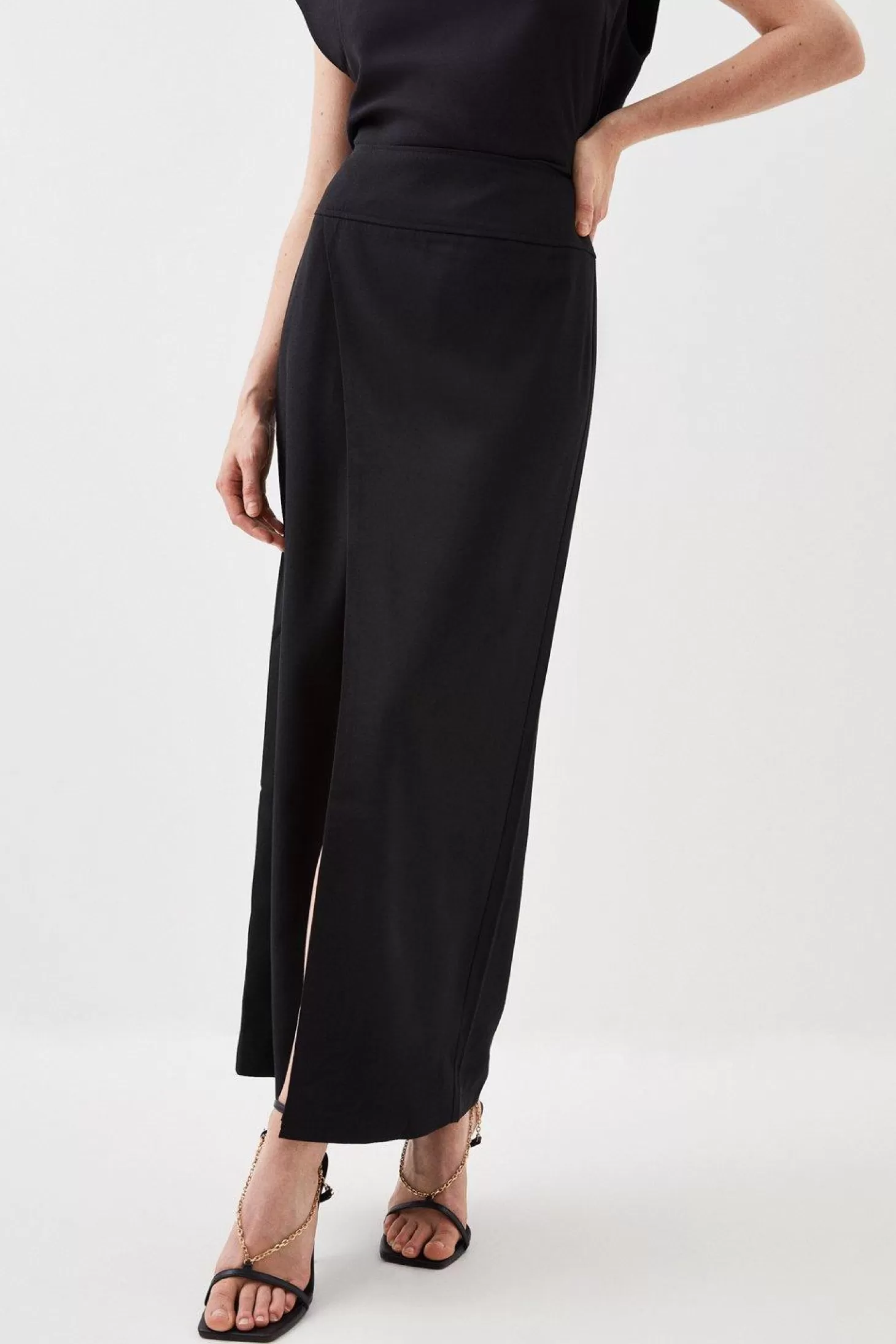 Karen Millen Satin Crepe Split Woven Maxi Skirt