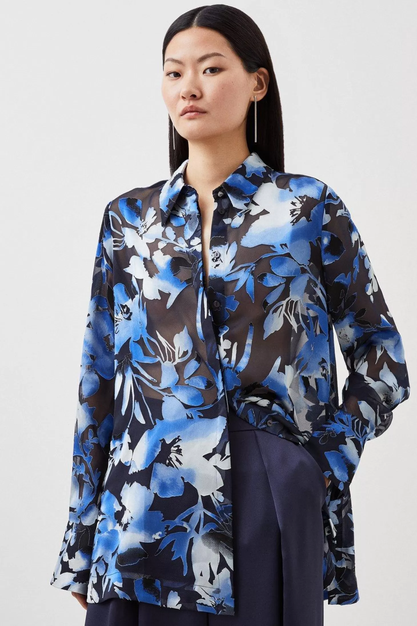 Karen Millen Satin Floral Devore Woven Shirt