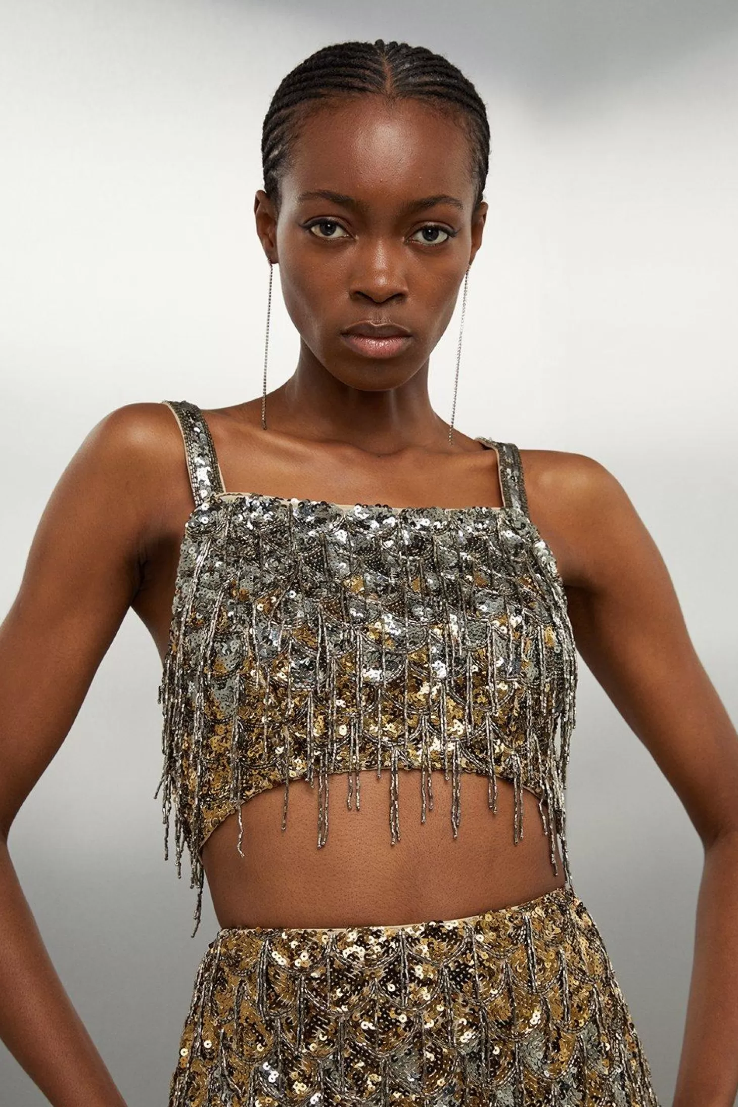 Karen Millen Scallop Beaded And EmbellishedWoven Crop Top