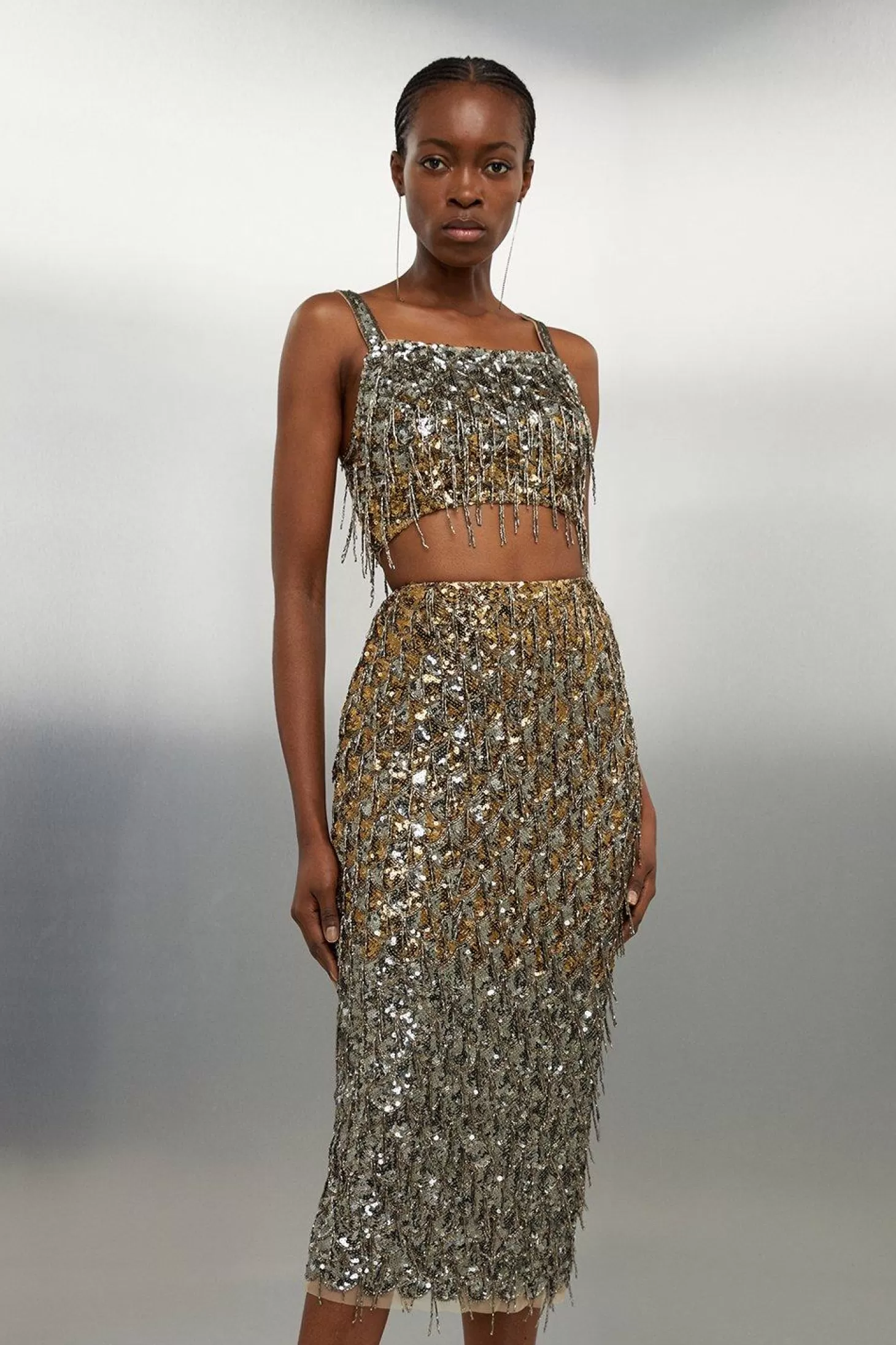 Karen Millen Scallop Beaded And EmbellishedWoven Crop Top