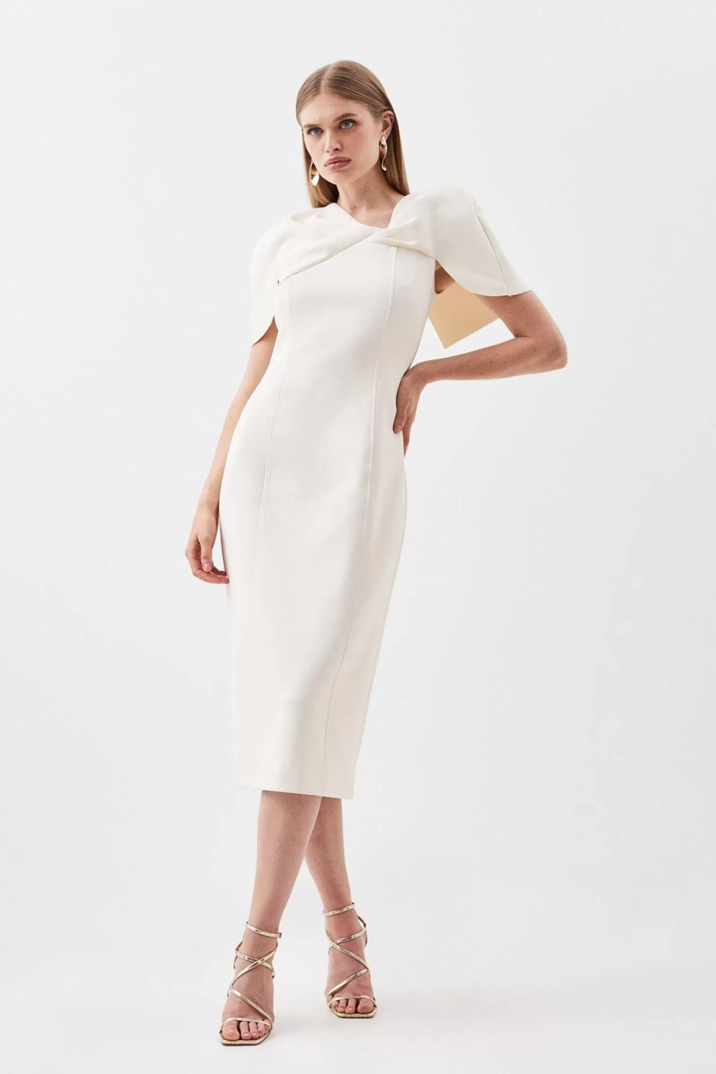 Karen Millen Scuba Asymmetric Neckline Woven Midi Dress