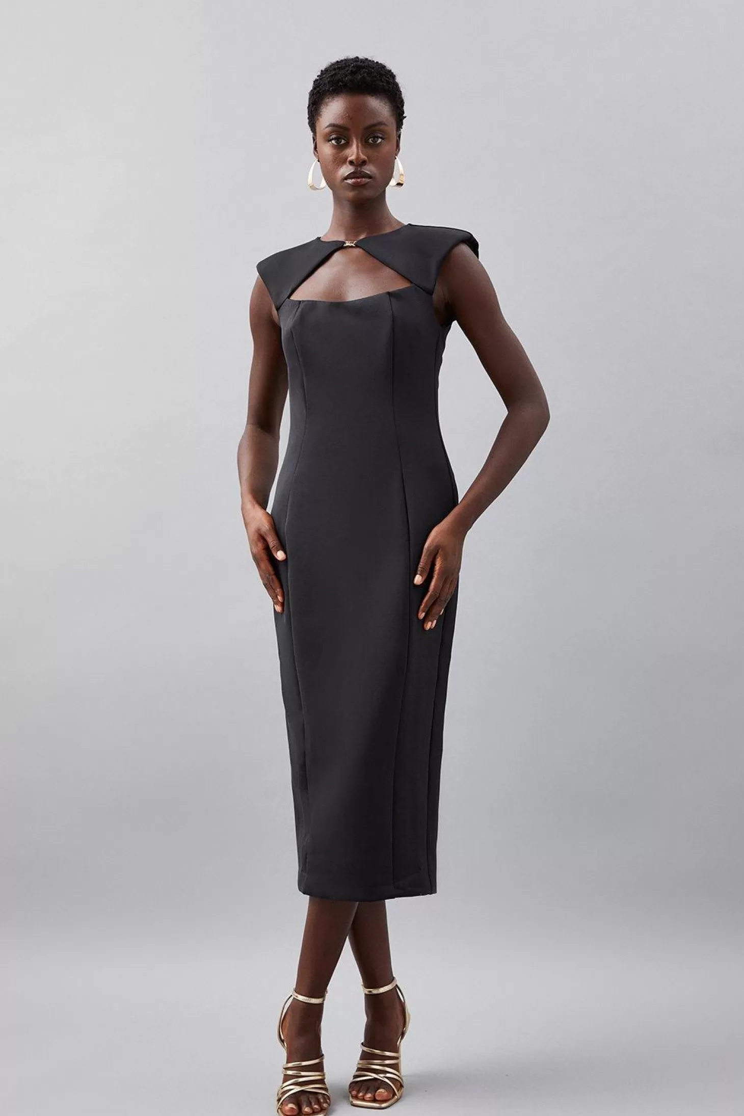 Karen Millen Scuba Crepe Bandeau Cut Out Woven Midi Dress