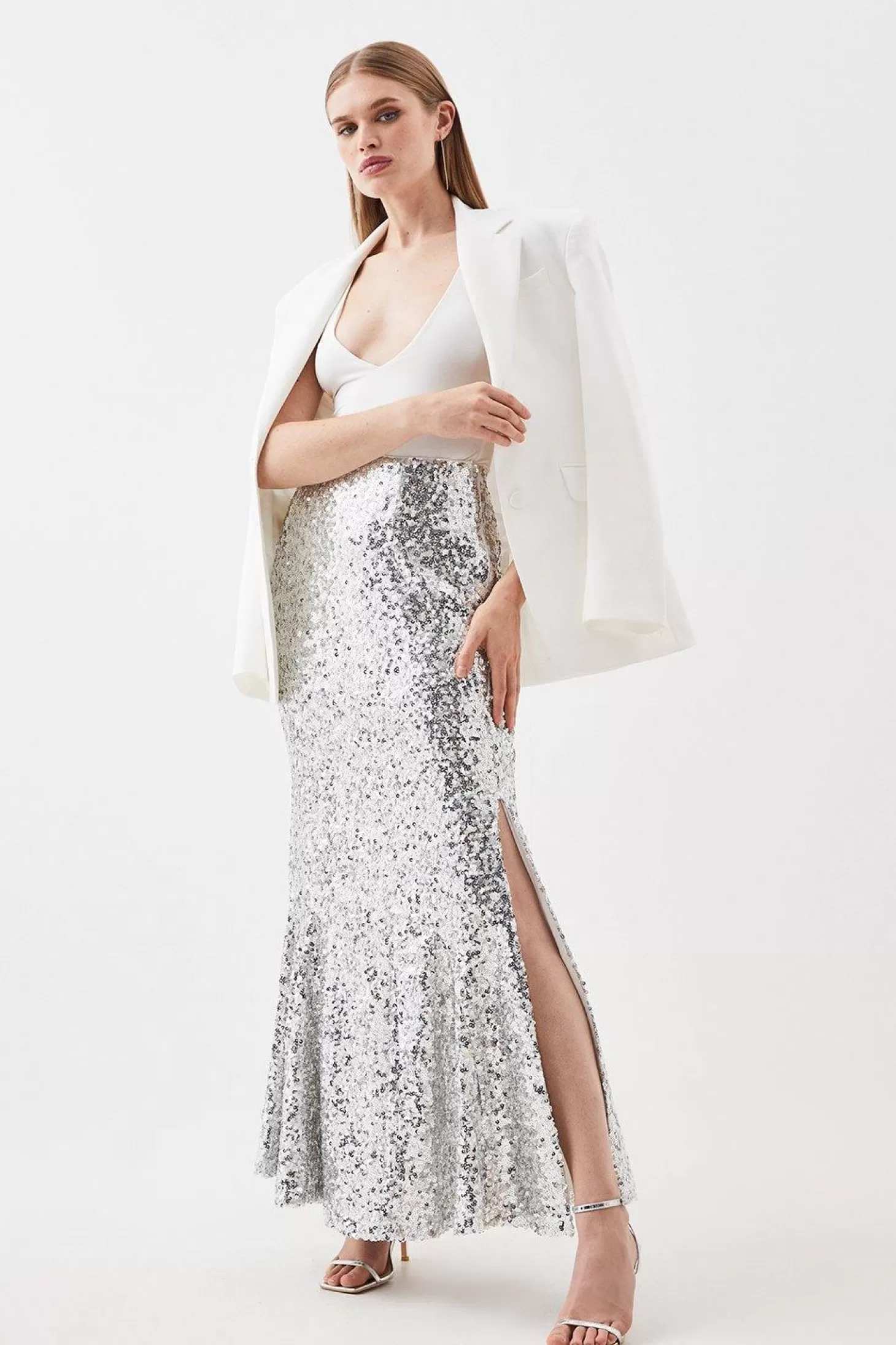 Karen Millen Sequin Flared Hem Maxi Skirt