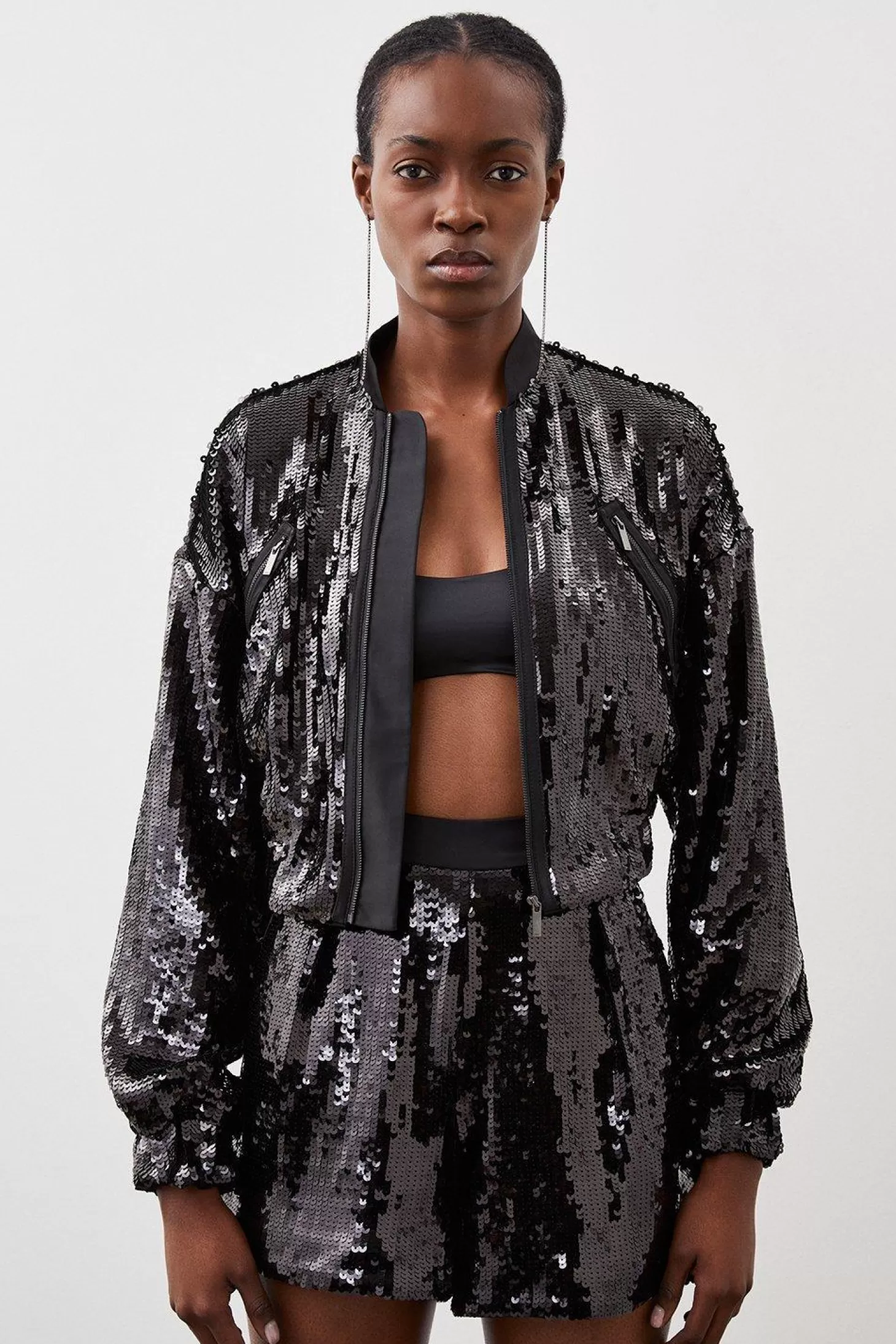 Karen Millen Sequin Woven Bomber Jacket