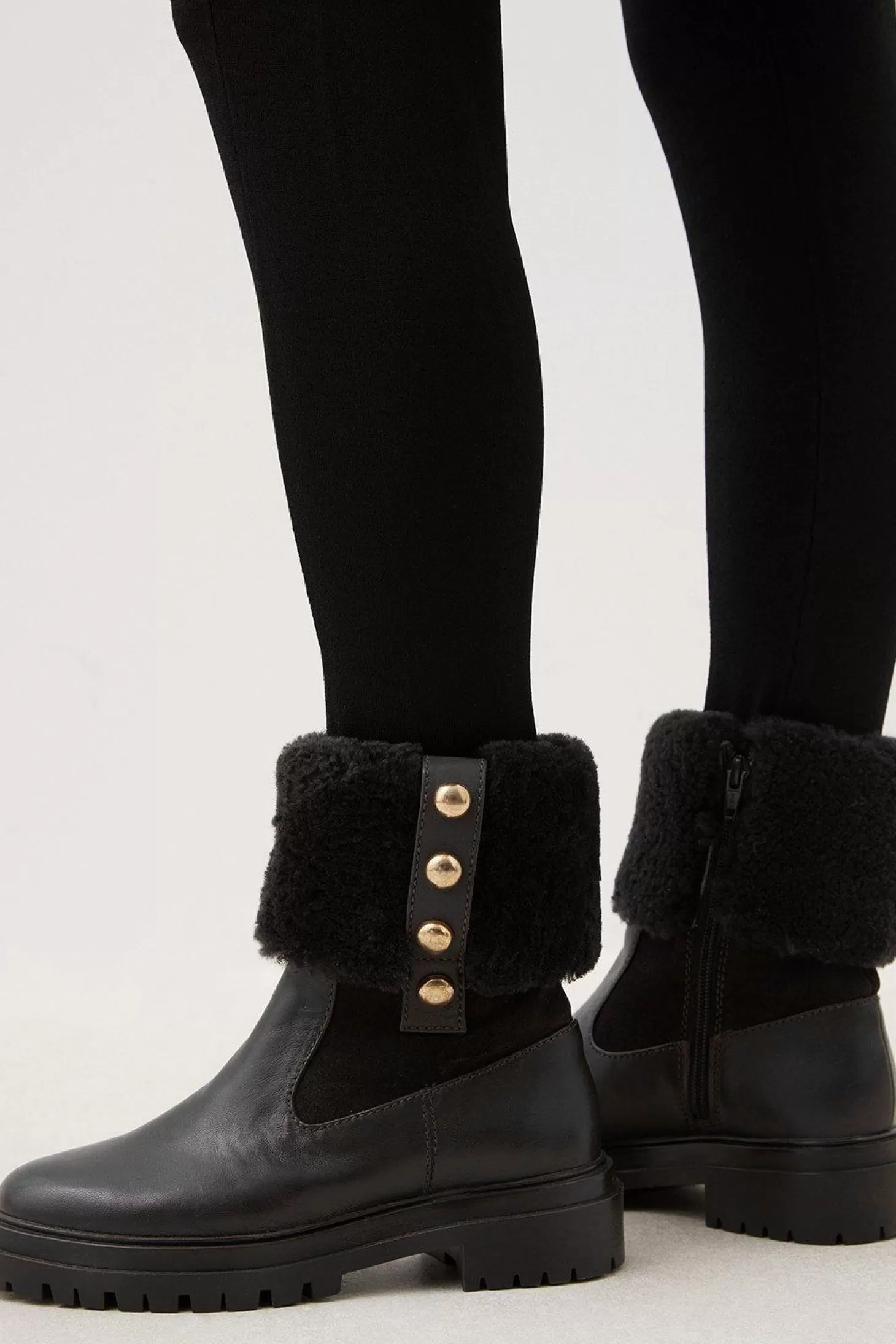 Karen Millen Shearling Leather Trim Detail Chelsea Boot