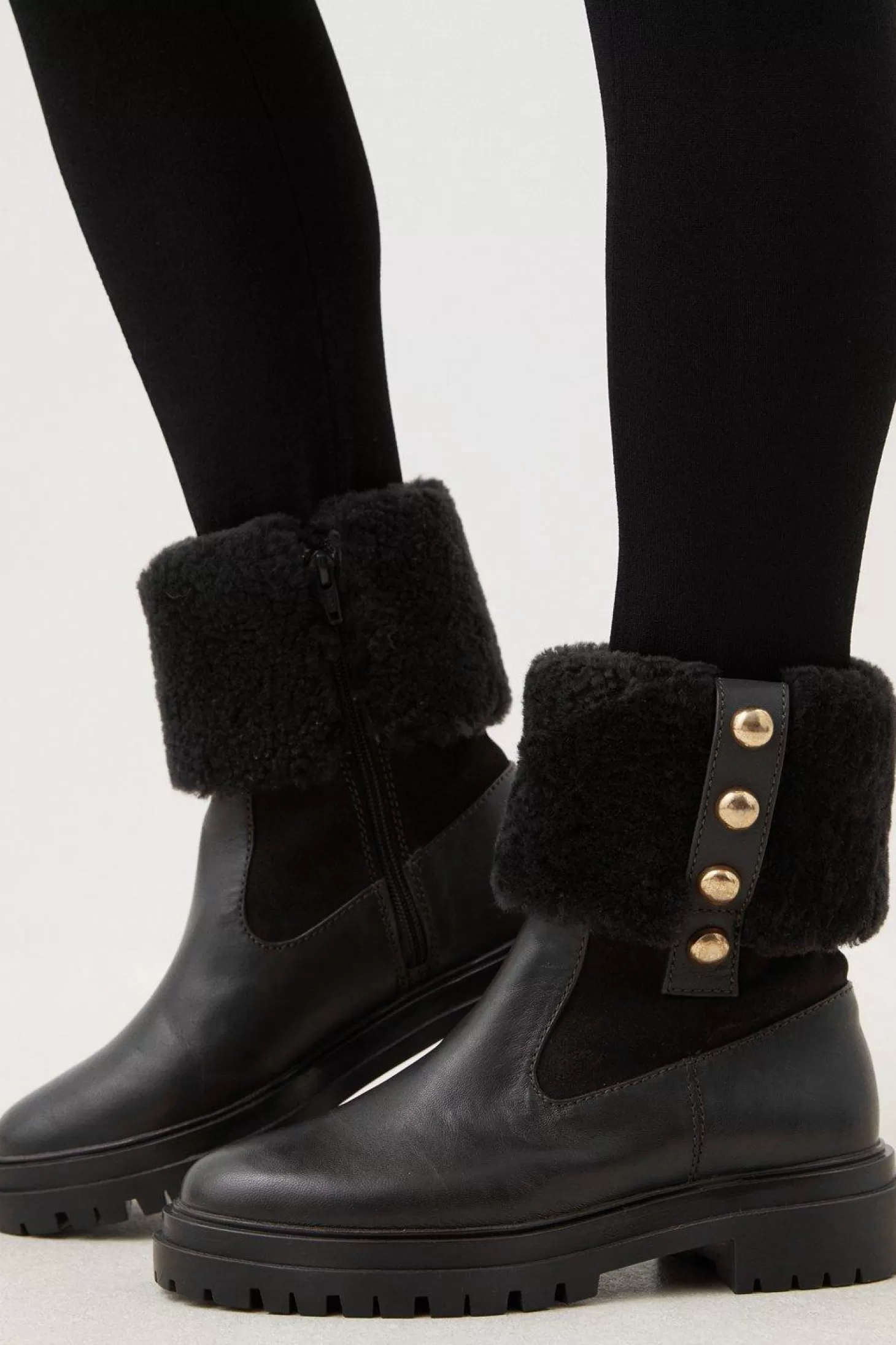 Karen Millen Shearling Leather Trim Detail Chelsea Boot