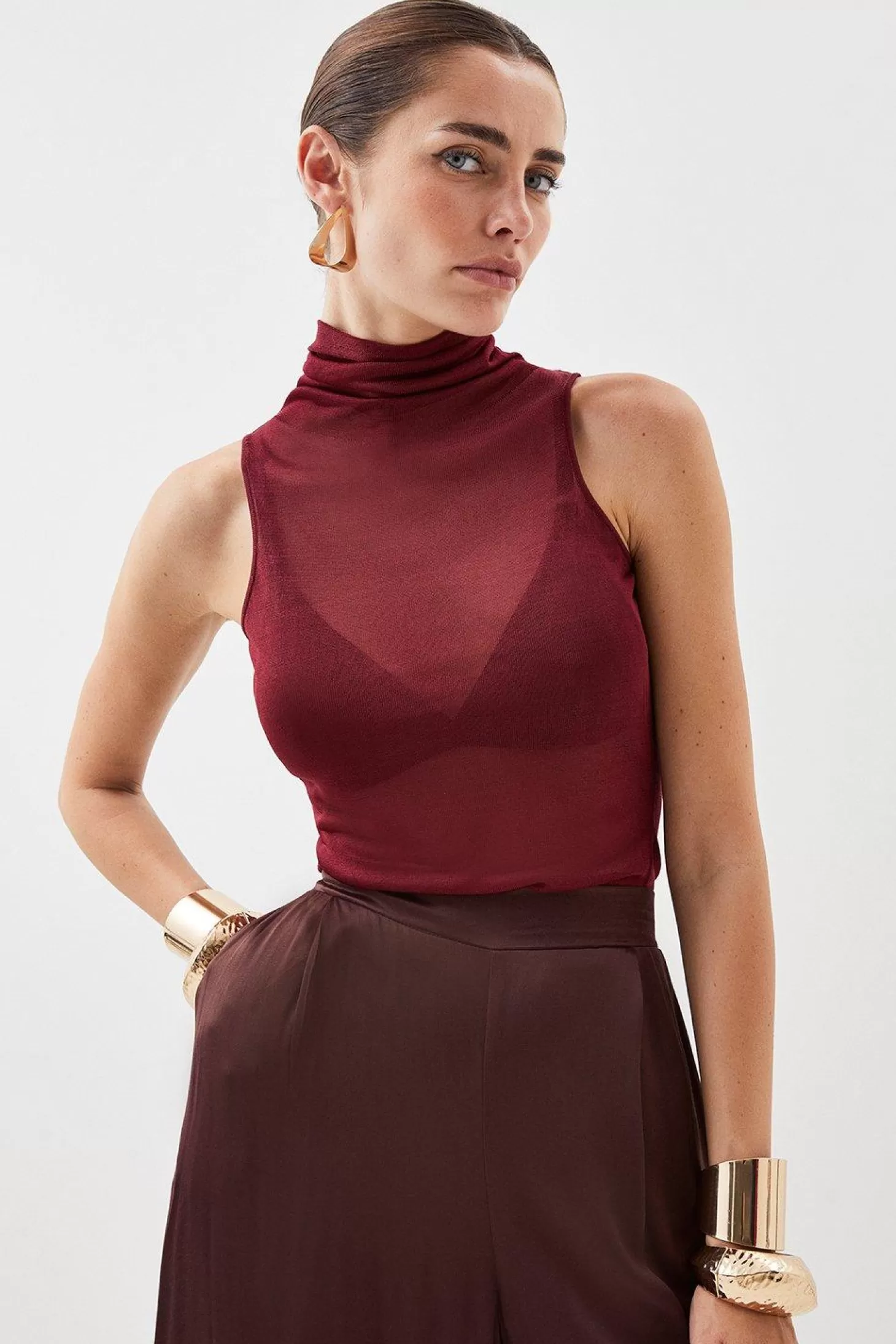 Karen Millen Sheer Knit Racer Top