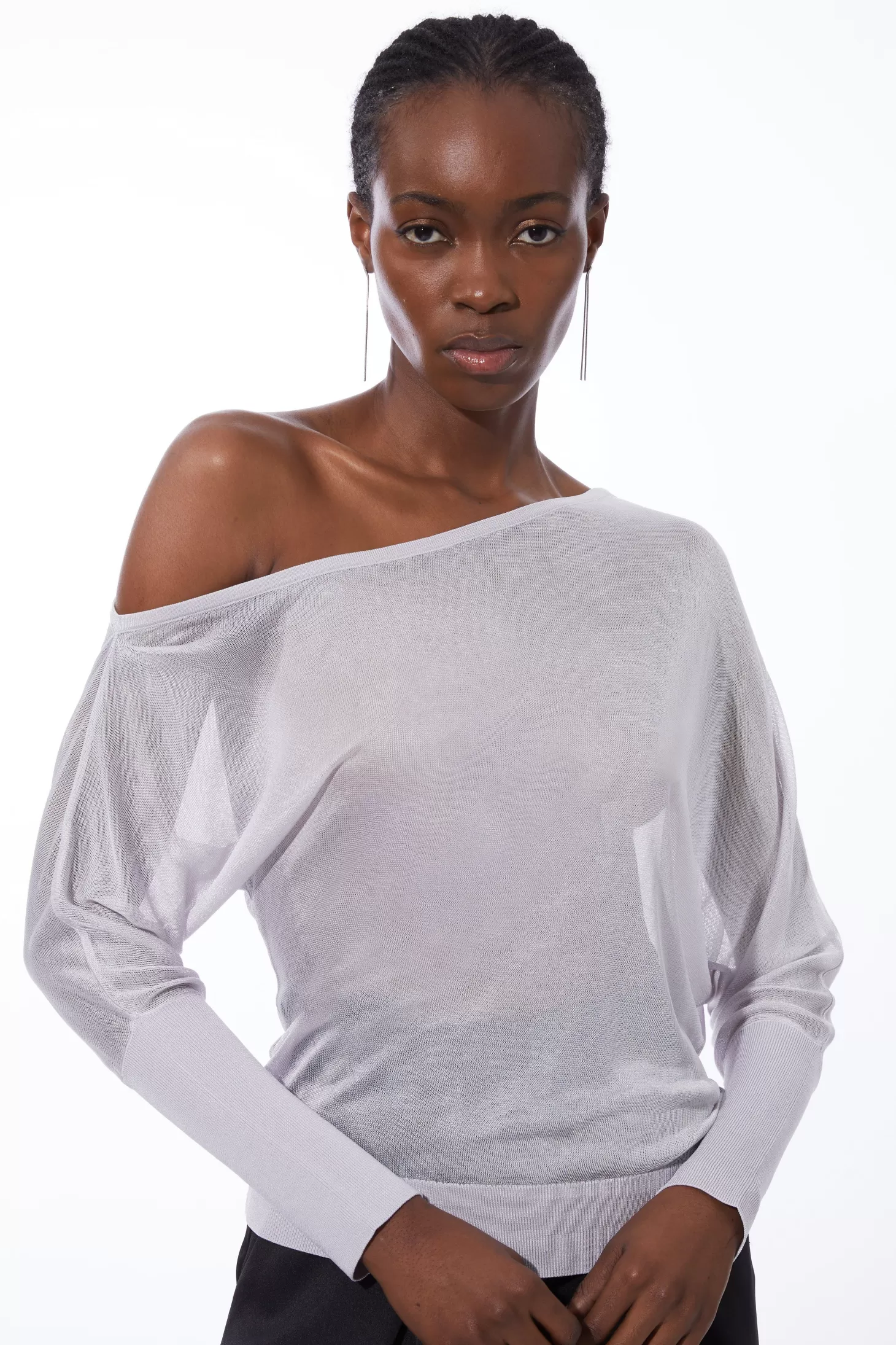 Karen Millen Sheer Knit Slinky Asymmetric Blouson Top