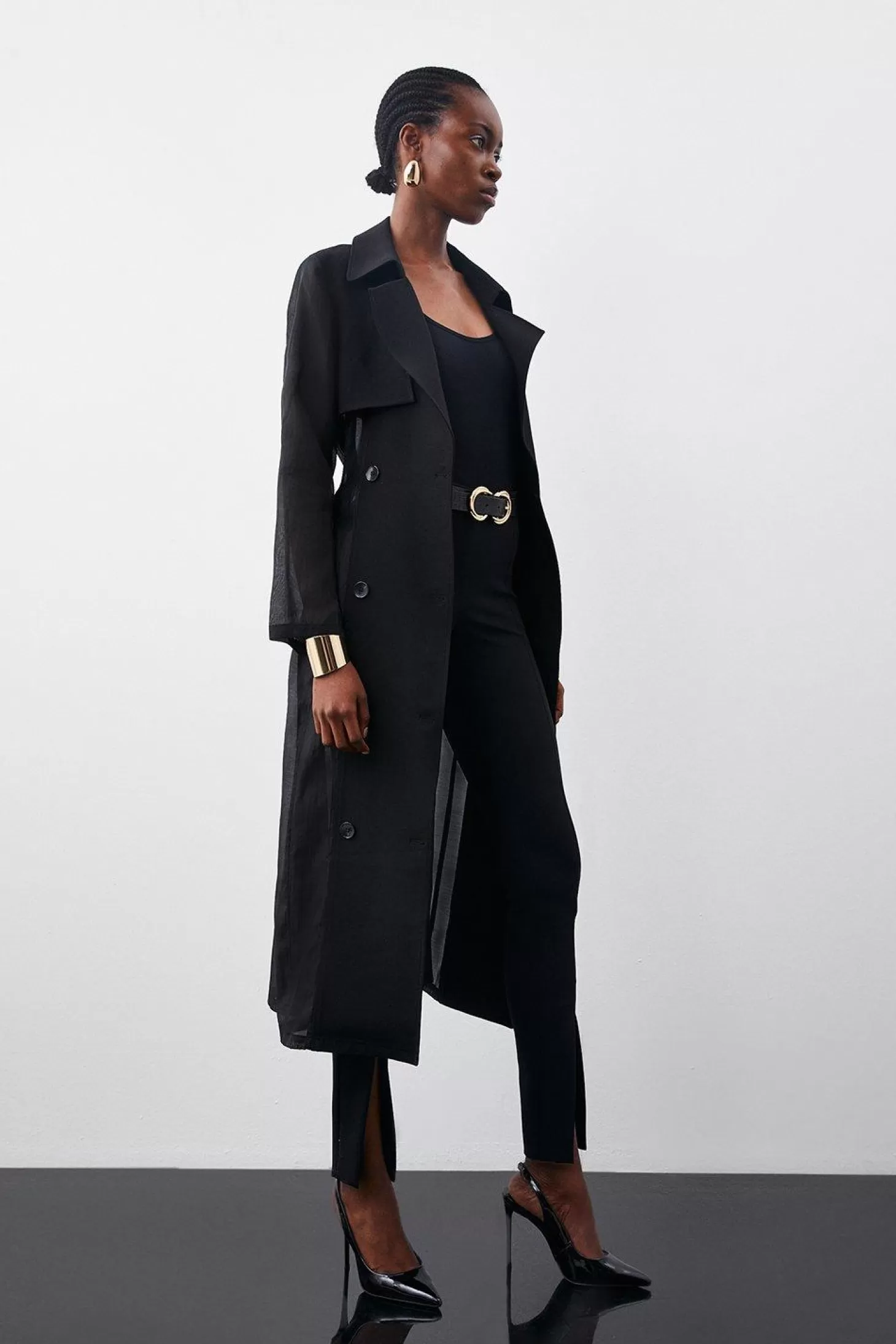 Karen Millen Sheer Panel Detailed Belted Trench Coat