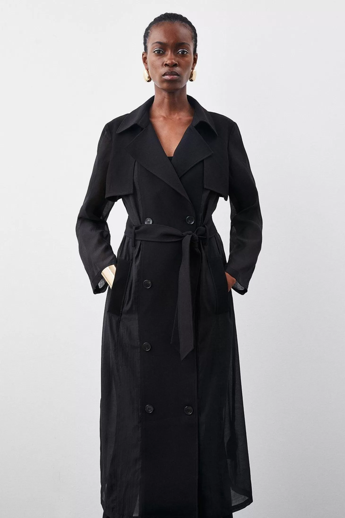 Karen Millen Sheer Panel Detailed Belted Trench Coat