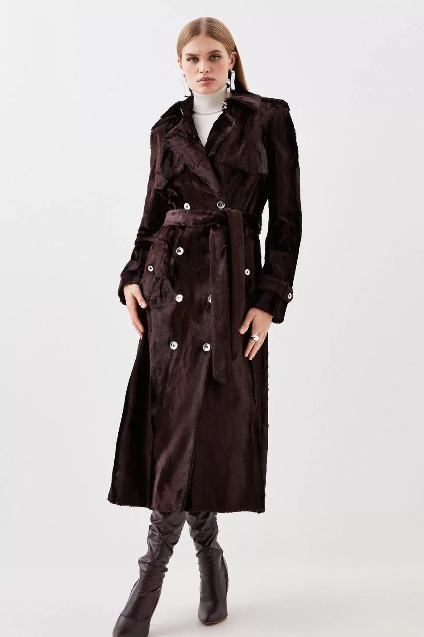 Karen Millen Signature Ponyskin Belted Midi Trench Coat