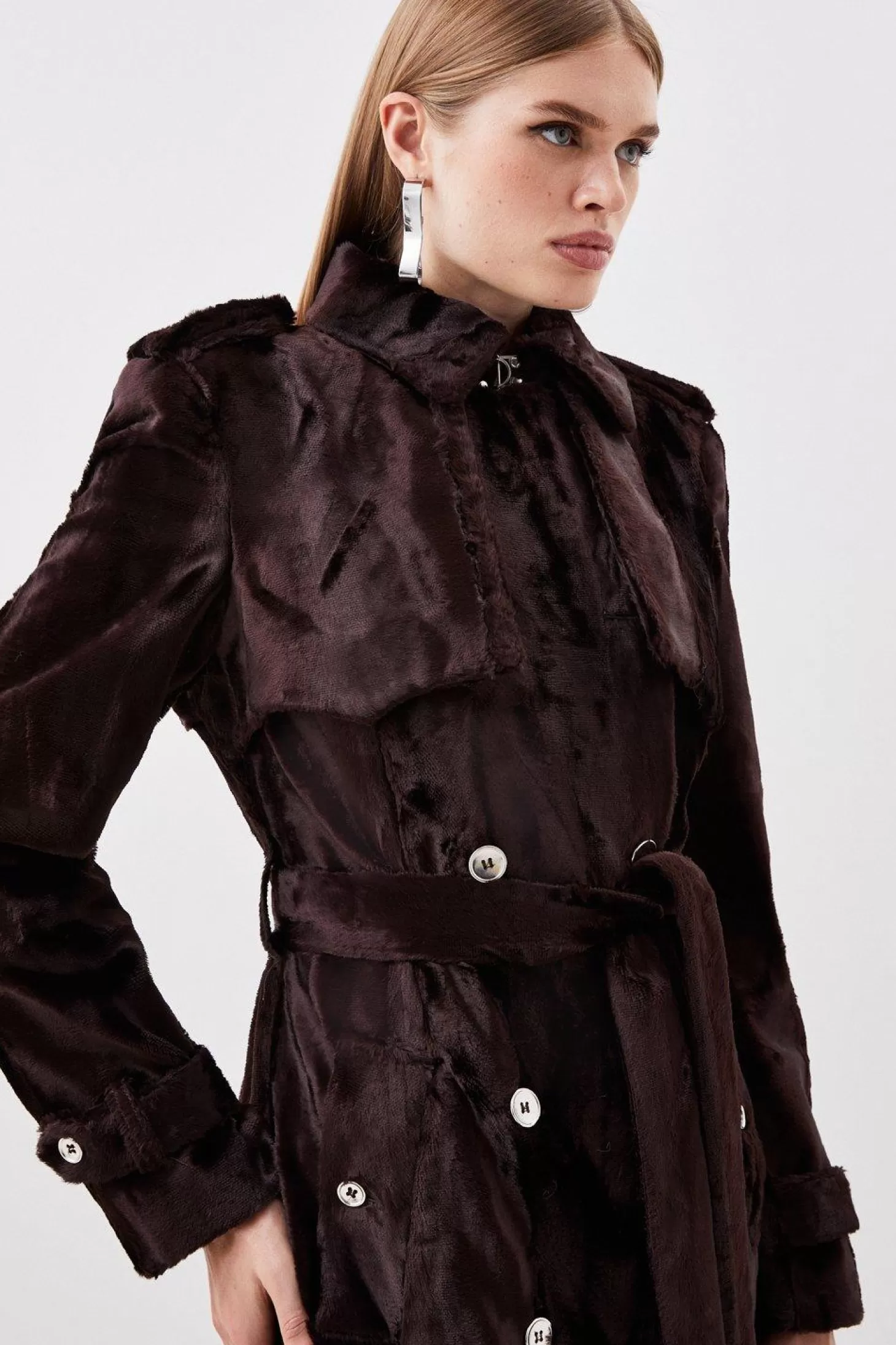 Karen Millen Signature Ponyskin Belted Midi Trench Coat