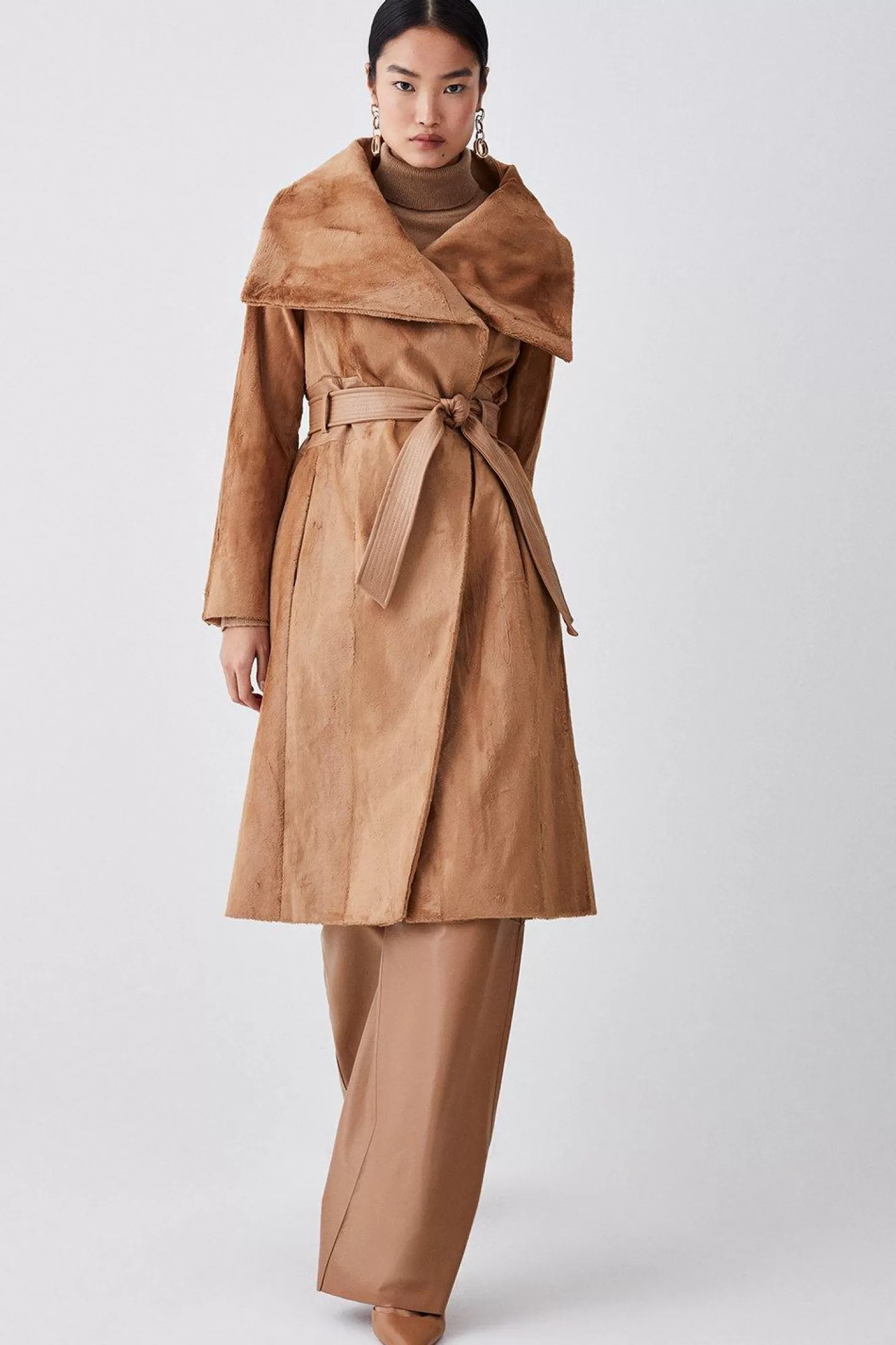 Karen Millen Signature Ponyskin Belted Wrap Coat