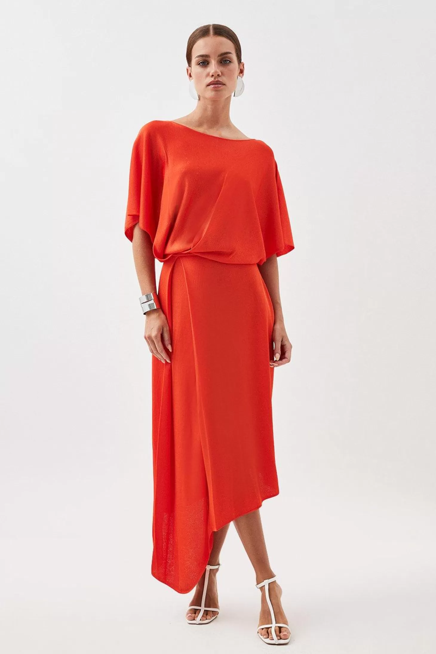 Karen Millen Slinky Knit Angel Sleeve High Low Dress