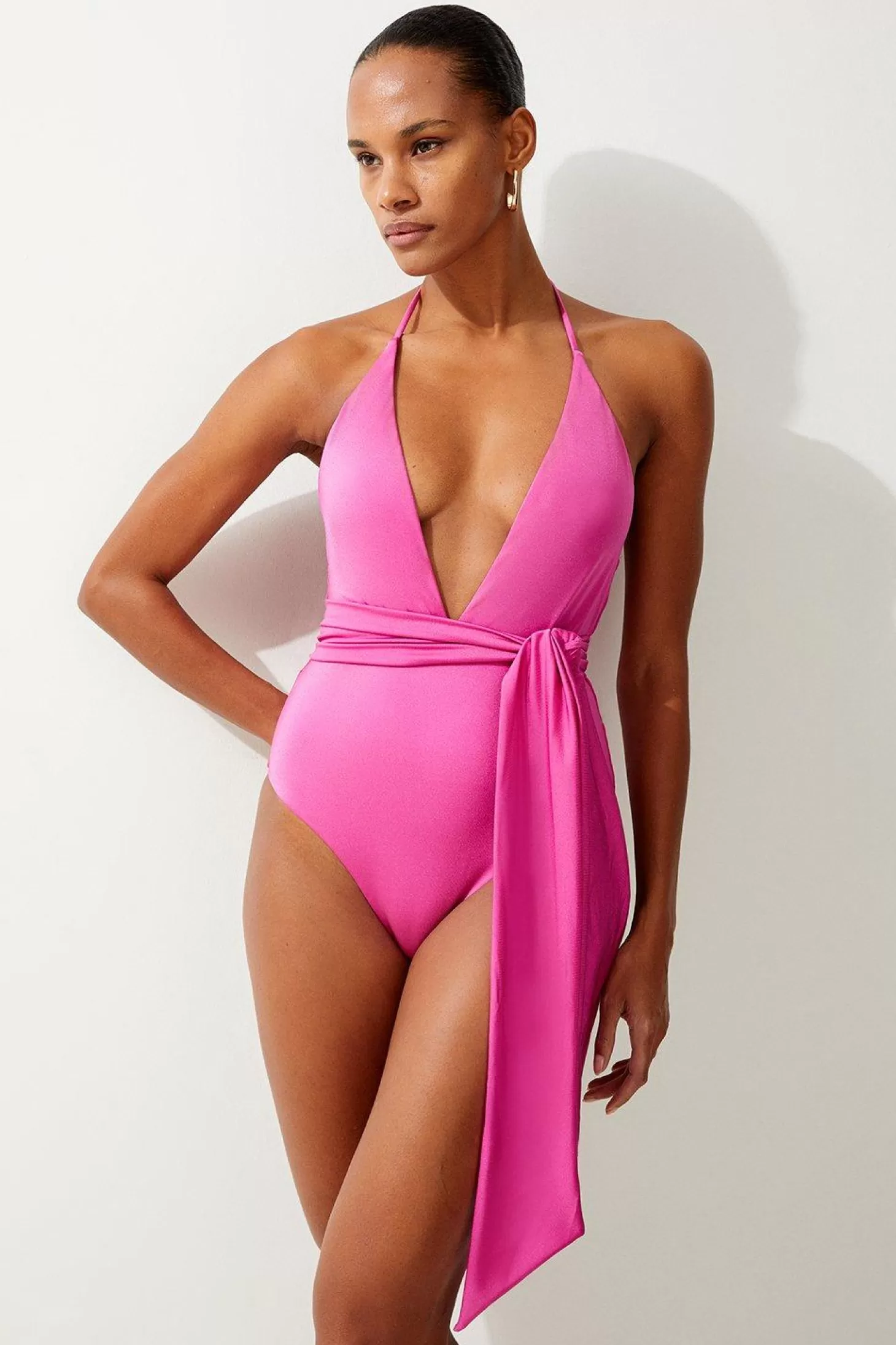 Karen Millen Slinky Plunge Tie Detail Swimsuit