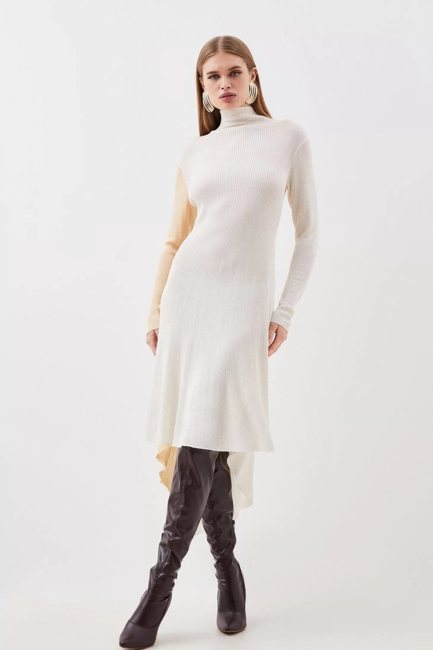 Karen Millen Slinky Viscose Color Block Mix Stitch Knit Maxi Dress