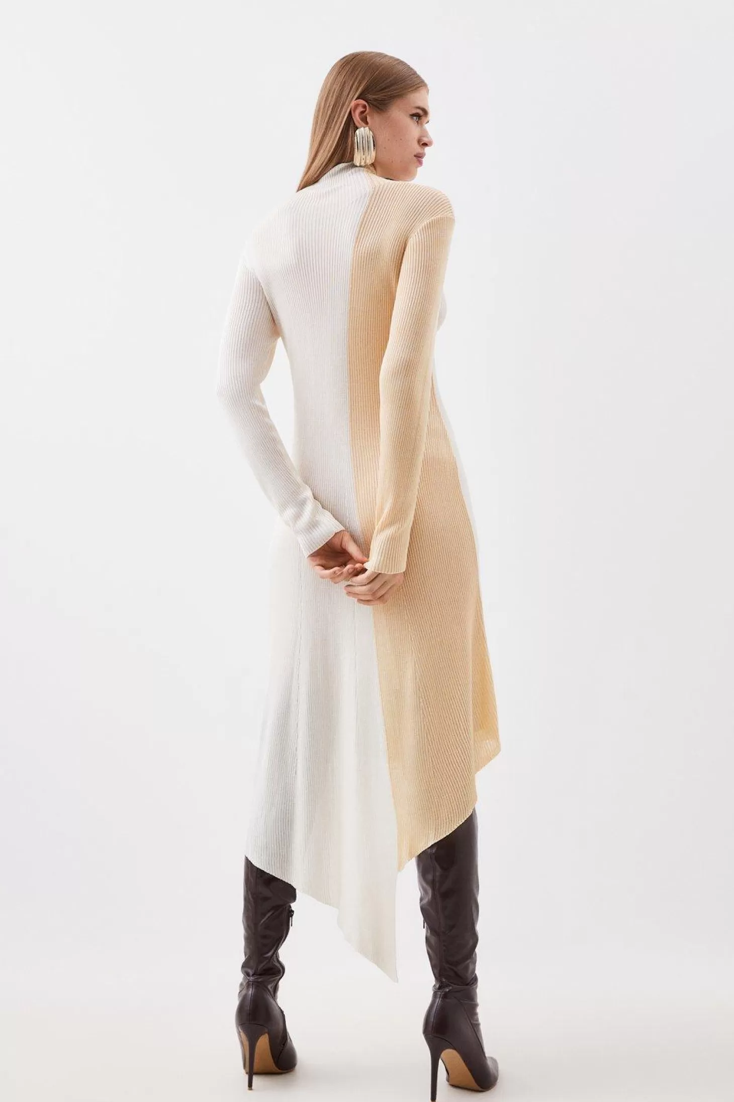 Karen Millen Slinky Viscose Color Block Mix Stitch Knit Maxi Dress