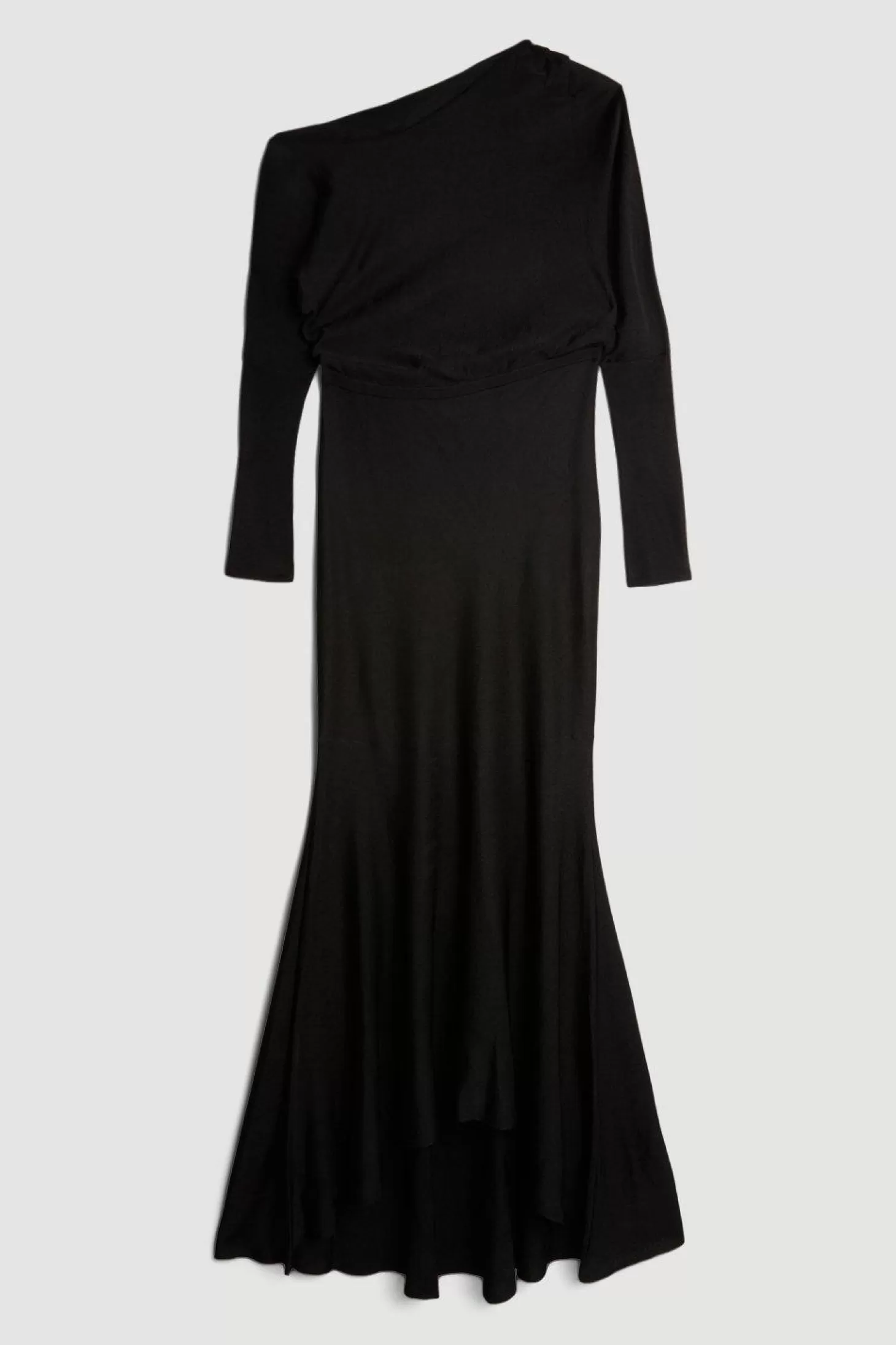 Karen Millen Slinky Viscose Knit Off The Shoulder High Low Midaxi Dress