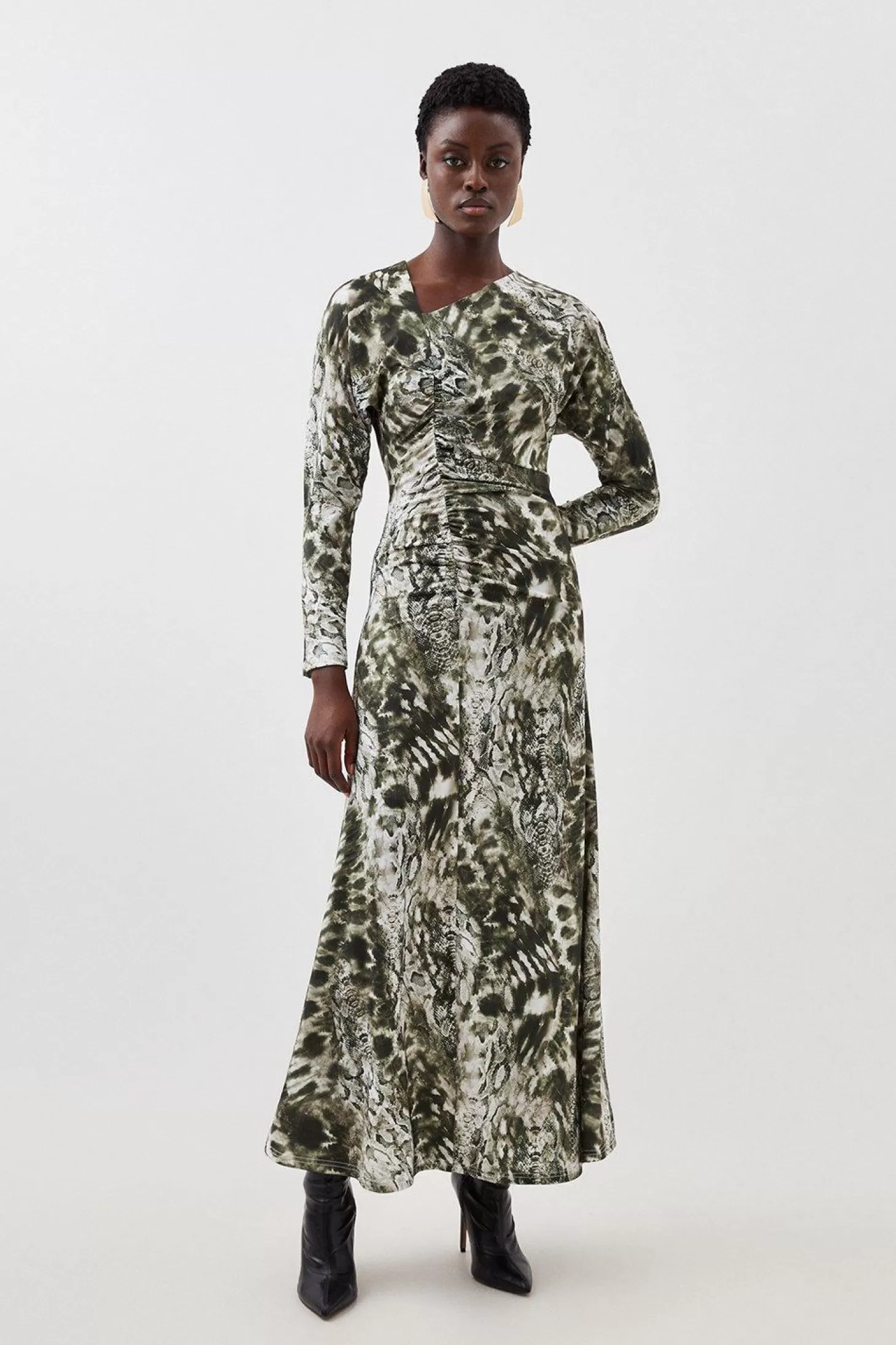 Karen Millen Print Jersey Asymmetric Maxi Dress