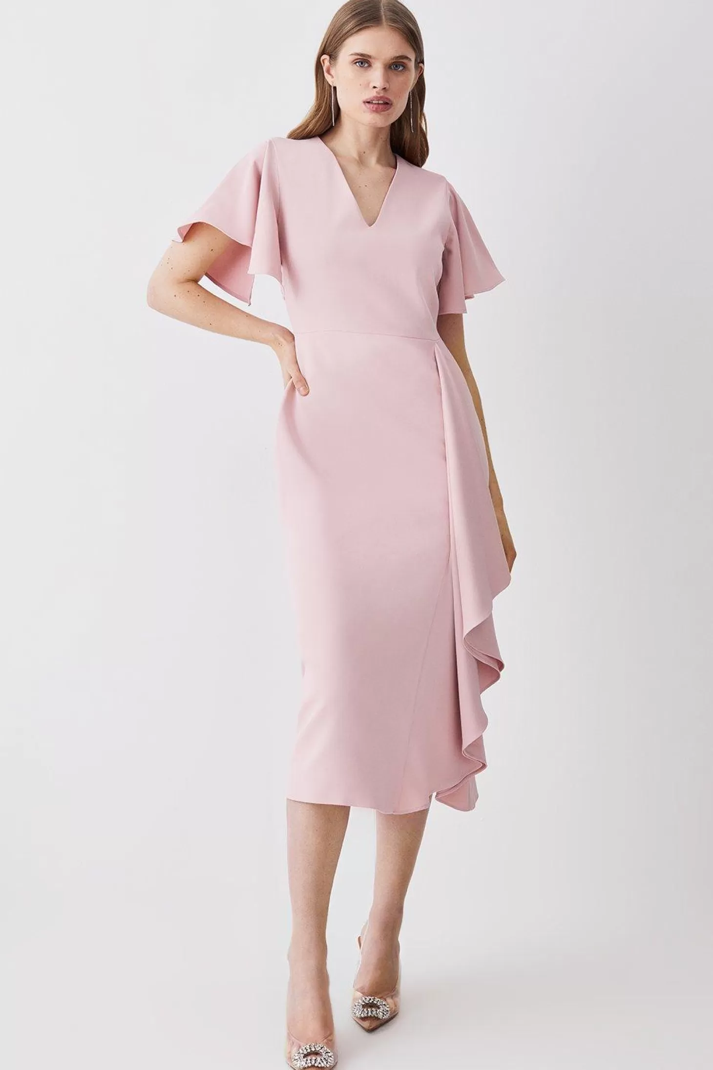 Karen Millen Soft Tailored Angel Sleeve Drape Midi Dress